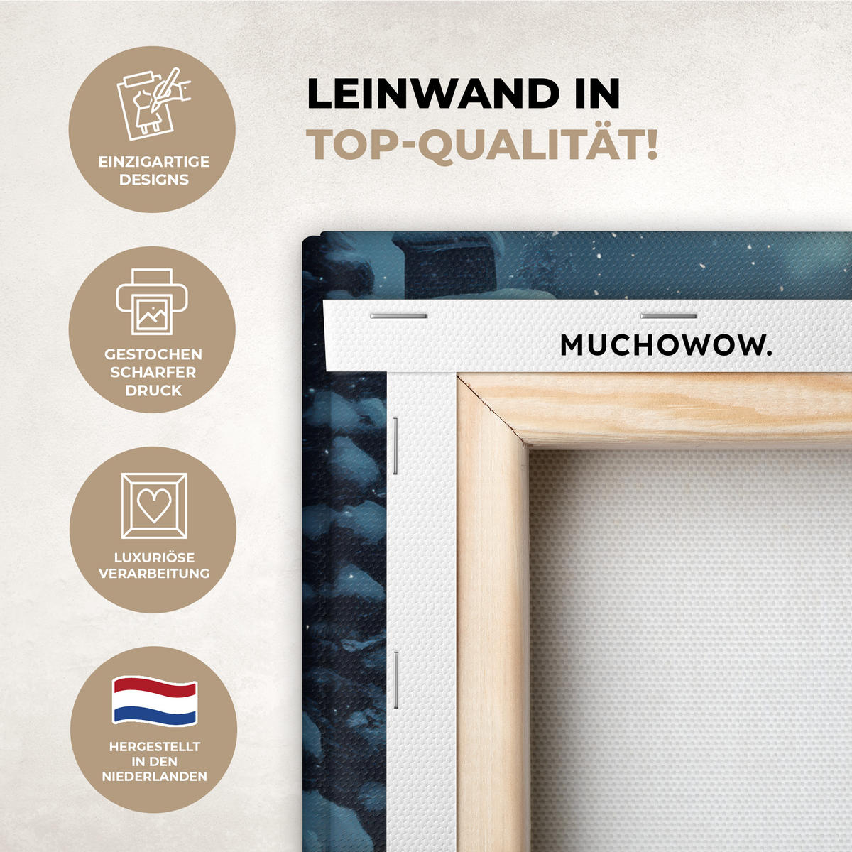 LEINWANDBILD Weihnachtsdorf - Weihnachten - Schnee - Winter 30x20 cm - Dunkelblau, Textil (30/20cm) - MuchoWow