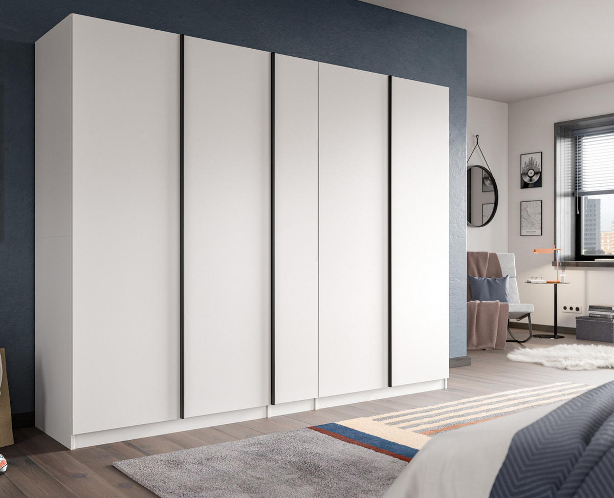 KLEIDERSCHRANK weiß 5-türig 230 x 183 cm, Drehtürenschrank mit 2x Schubkasteneinsatz - Schwarz/Weiß, Holzwerkstoff/Kunststoff (230/183/53cm) - Inn.Furn