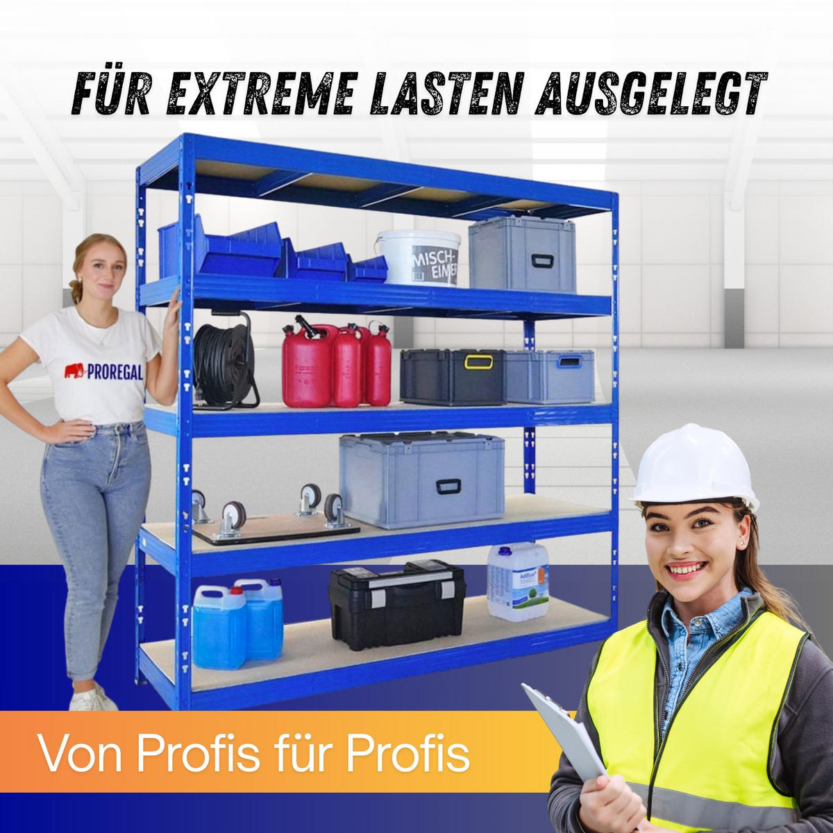 SCHWERLASTREGAL Rhino 200x200x60 cm 5 Spanplatten-Ebenen 8mm Fachlast 500 kg Blau - Blau, Metall (200/200/60cm) - PROREGAL