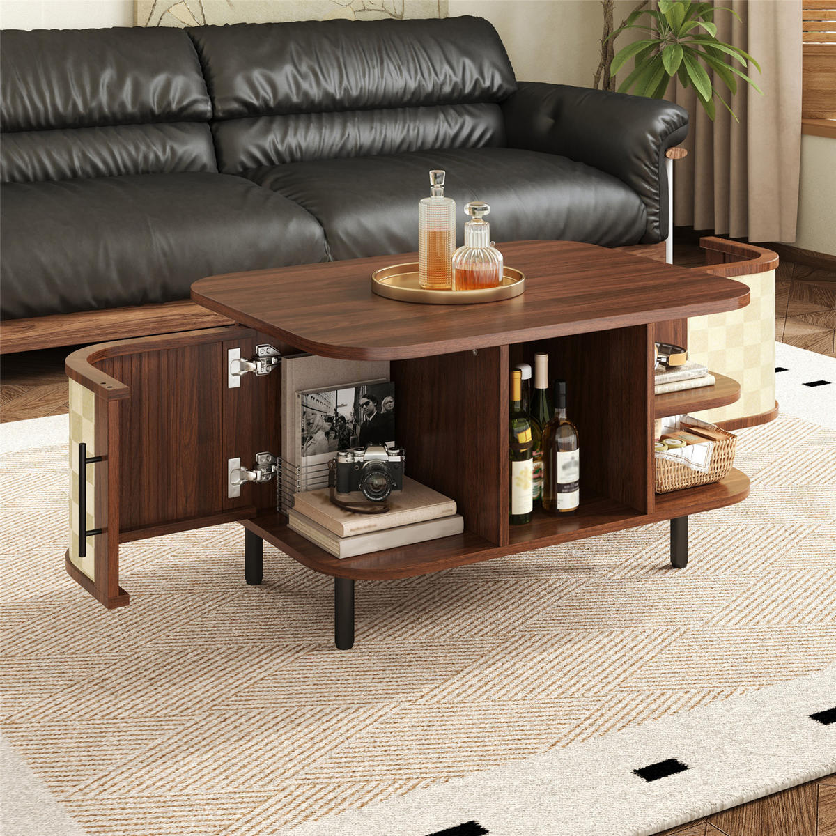 COUCHTISCH Design mit Stauraum & Metallrahmen - Braun, Holz (60/80/46.5cm) - Kaket