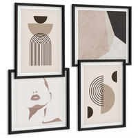 BILDER SET 4er Set - 50x50 cm & 40x60 cm Schwarzer Rahmen - Abstrakte Gesichtsformen - Schwarz, Kunststoff (50/50cm) - TULUP