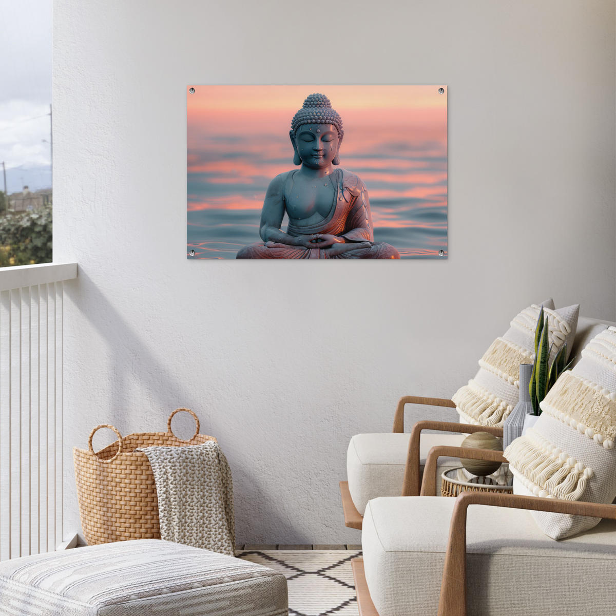 ZAHRADNÍ PLAKÁT Buddha - Socha - Buddha - Voda - Umění - Buddha 90x60 cm - šedohnědá, plast (90/60/0.2cm) - OnlyWow