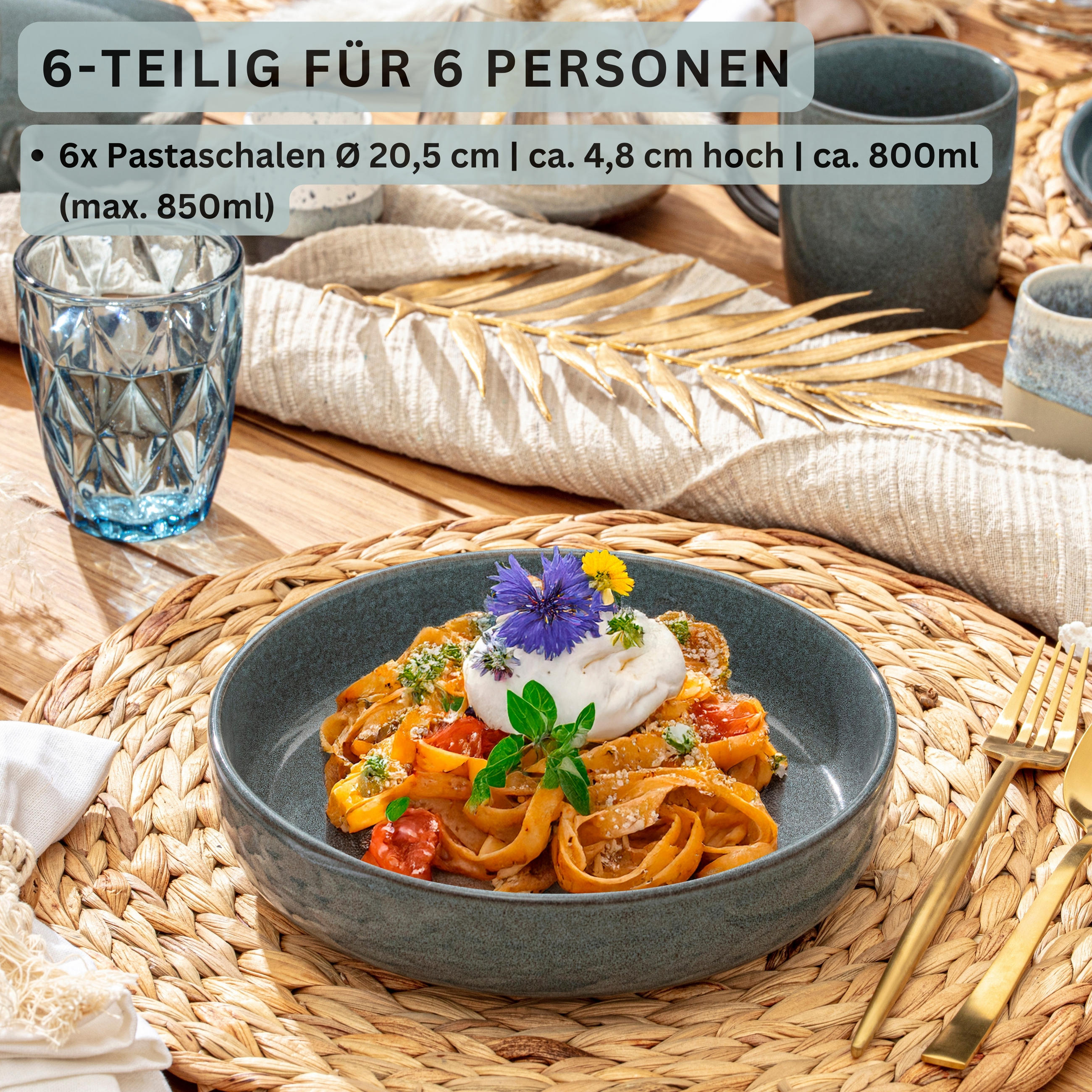 PASTASCHALEN KAIRO OCEAN - 6 teilig aus Steingut - Blau, Stein (20.5cm) - Sänger