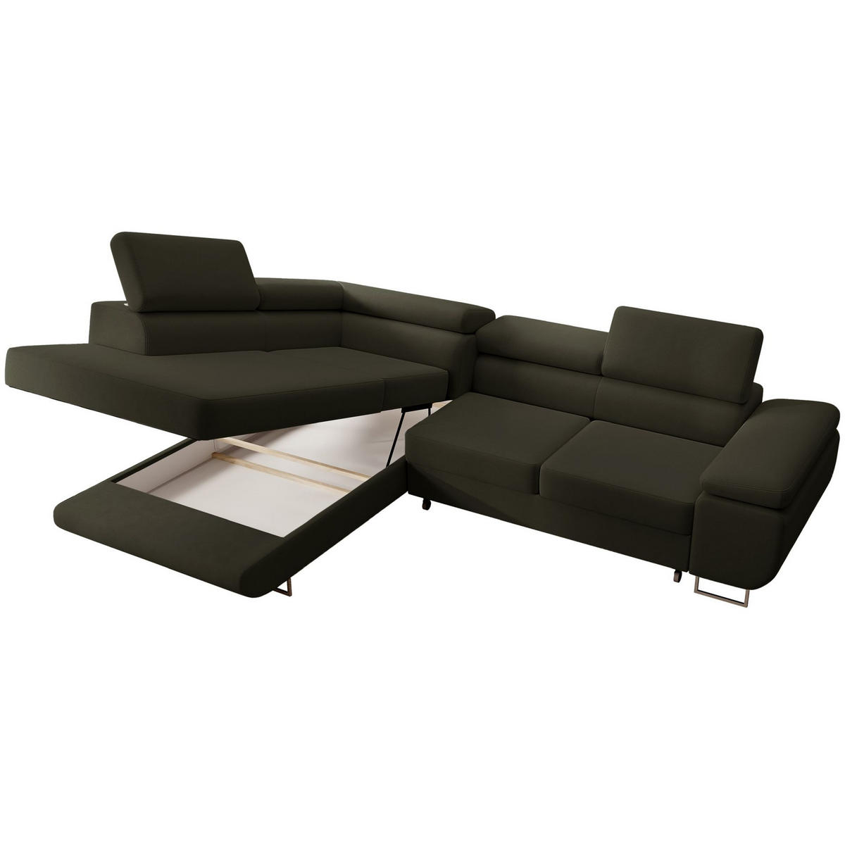 ECKSOFA Stevil Olivgrün Velours - Silberfarben/Olivgrün, Textil/Metall (275/203cm) - Selsey