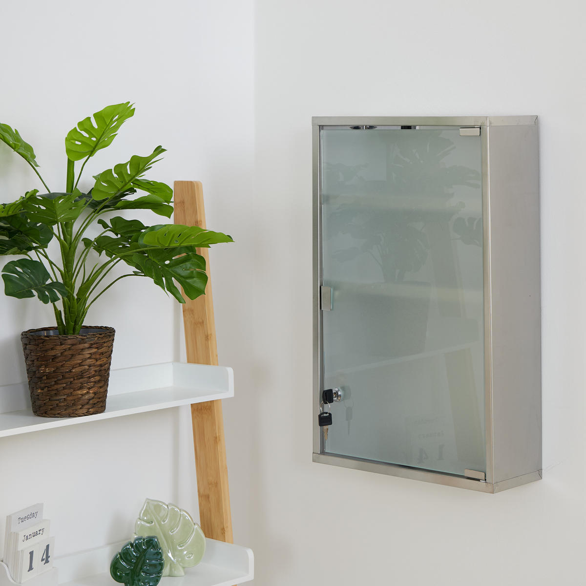 MEDIZINSCHRANK - Silberfarben, Glas/Metall (38/58/13cm) - Relaxdays