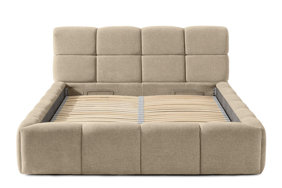 POLSTERBETT AERI 140/160/180/200 mit Rahmen und Bettkasten, beige - Beige, Holz/Holzwerkstoff (140/200cm) - KONSIMO®