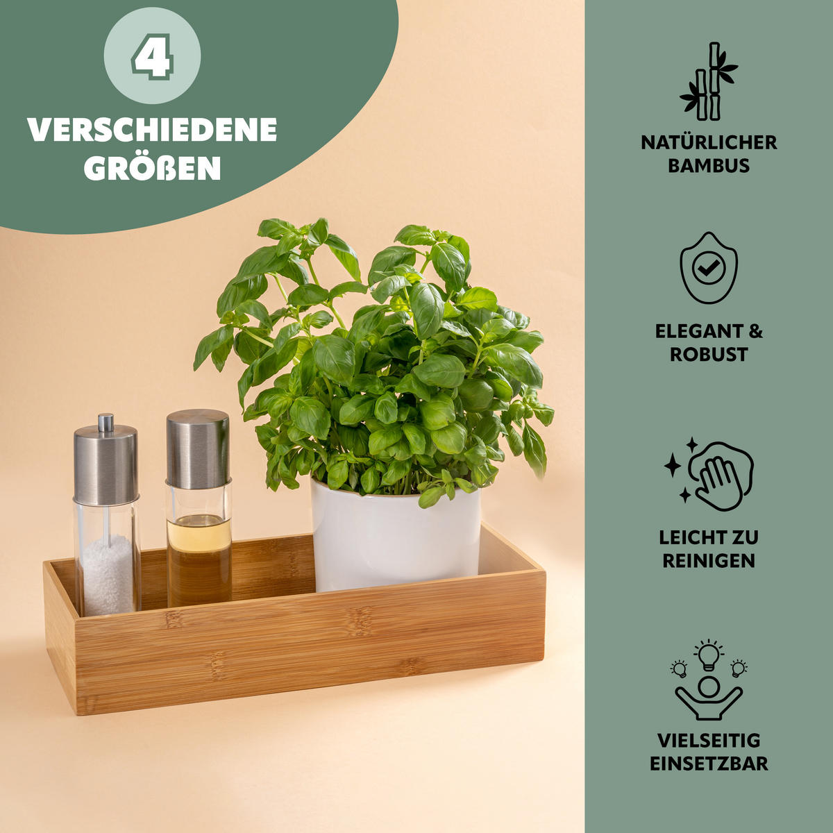AUFBEWAHRUNGSBOXEN 4er-Set Bambus - Braun, Holz (38/7.5/15cm) - bremermann