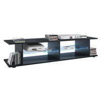 LOWBOARD Movie mit blauer LED Beleuchtung - Schwarz, Holzwerkstoff (134/29/37.5cm) - Vladon