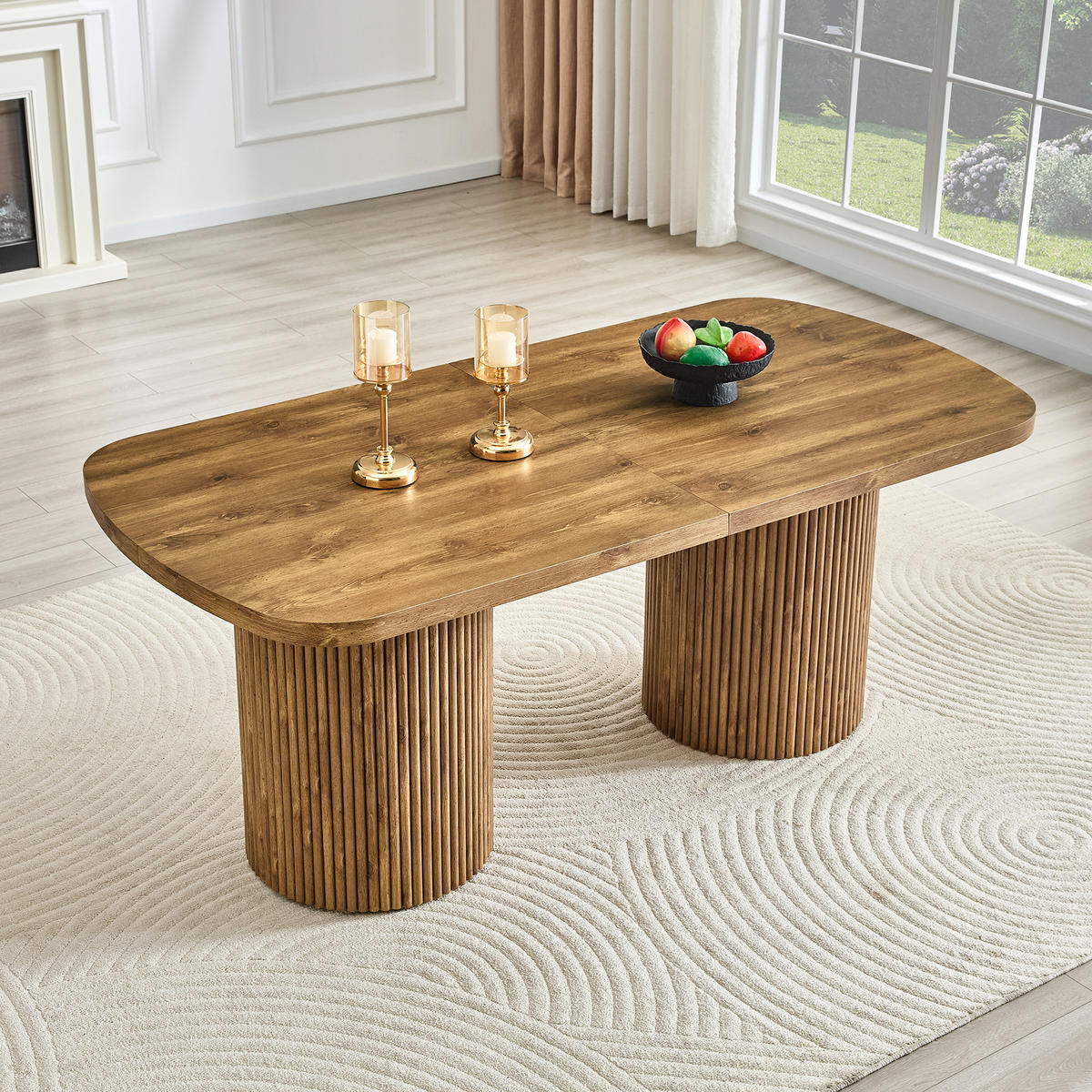 ESSTISCH MDF 6–8 Personen geriffelte Zylinderfüße Wabi Sabi Mid Century Design modern - Naturfarben, Holzwerkstoff (180/90/76cm) - EVRYAE