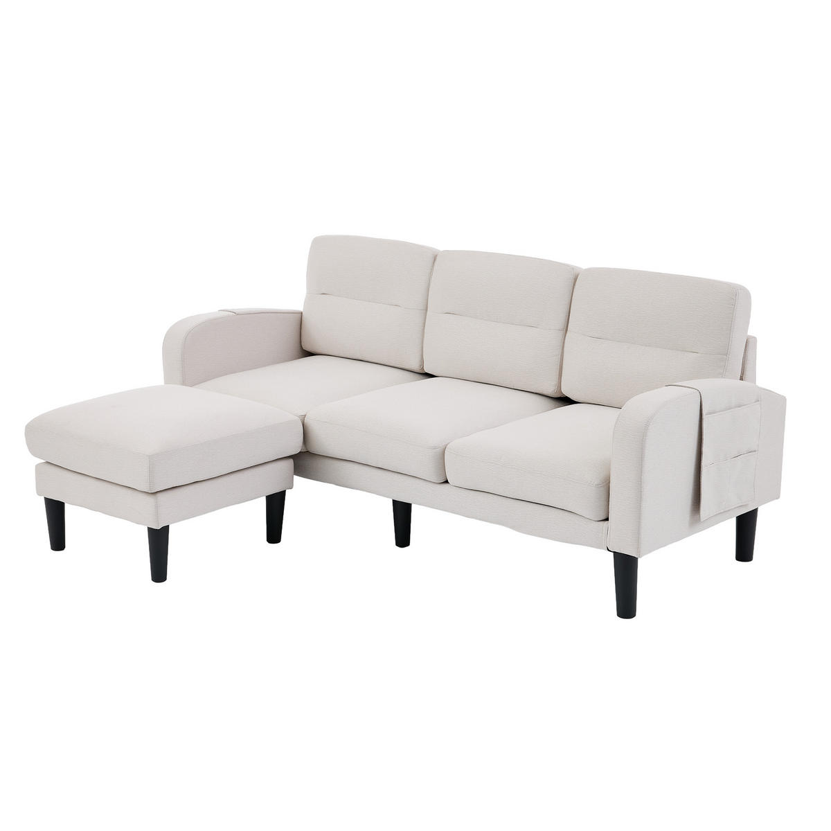 ECKSOFA 204/136/80 cm Beige mit Chaiselongue und Aufbewahrungstasche - Beige, Textil (204/136cm) - Oxeza