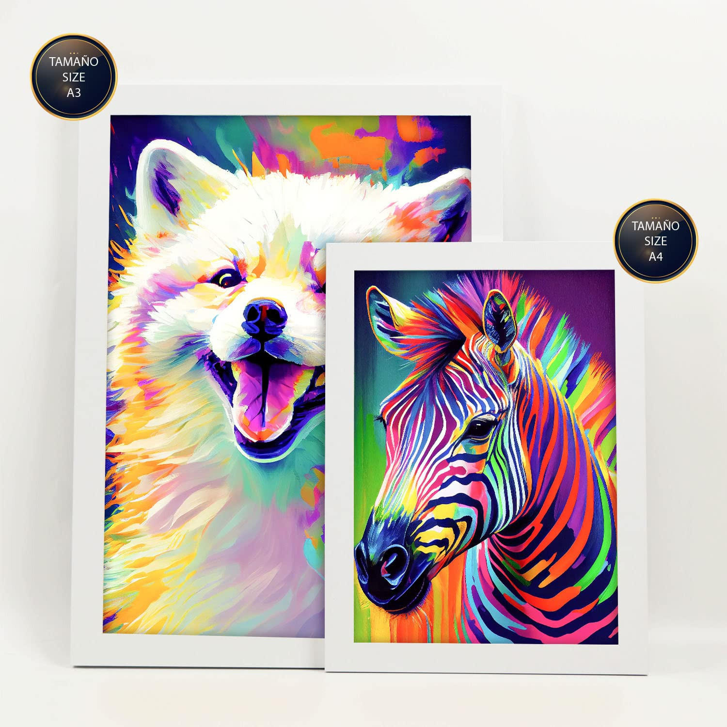 POSTER Set Mit 6 Säugetiere Im Hochformat Lebhafte Aquarell Stil Illustrationen Von Lächelnde Tiere Innenarchitektur A3 & A4 Weißer Rahmen - Weiß, Papier (29/3cm) - Nacnic