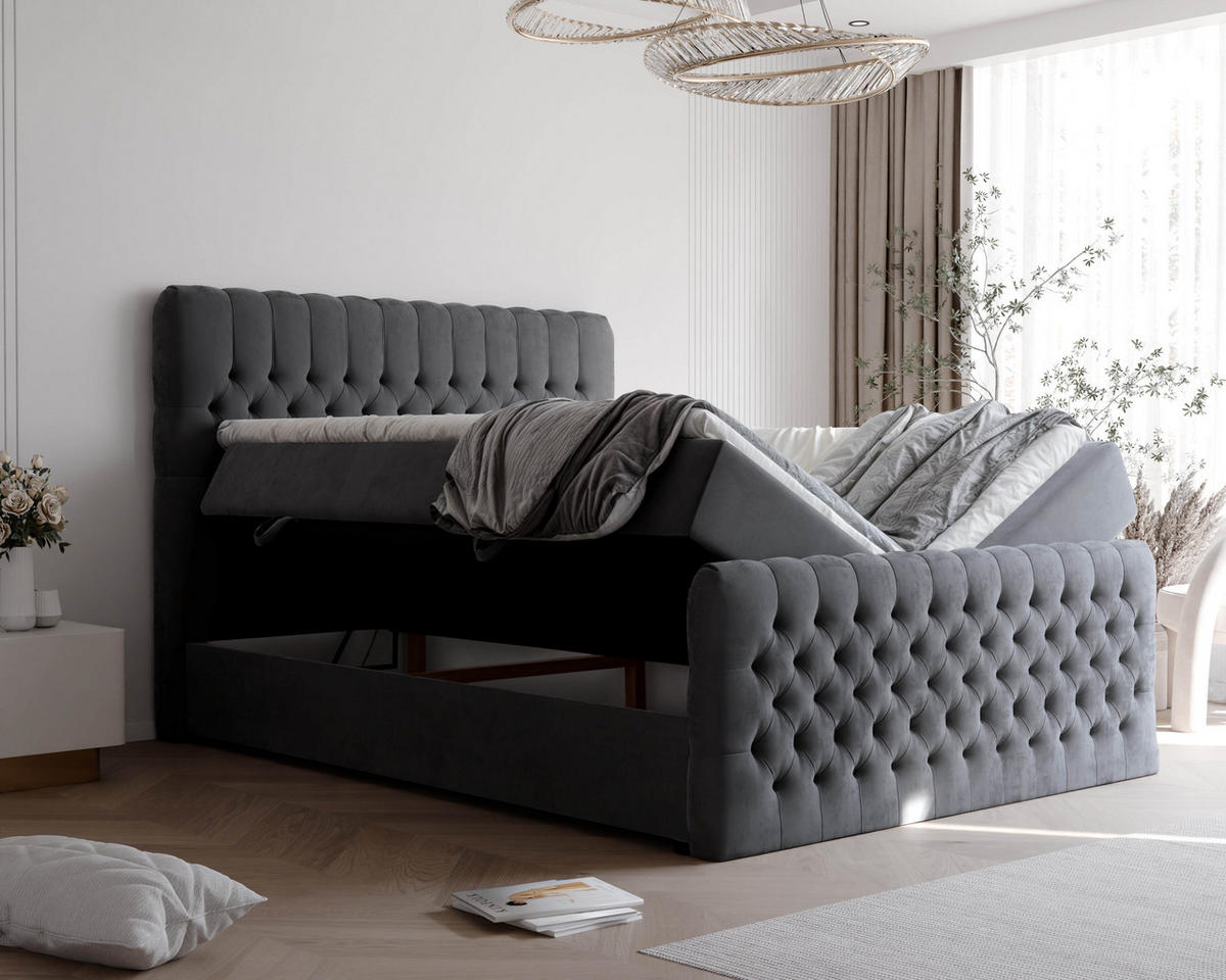 BOXBETT 140x200 cm mit Topper - Dunkelgrau, Holzwerkstoff/Textil (140/200cm) - Idohome