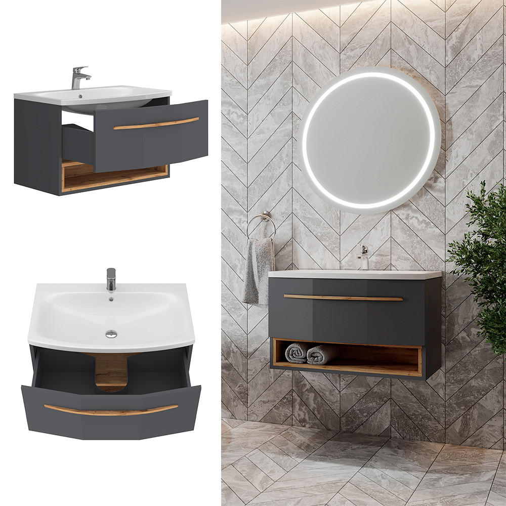 WASCHTISCHKOMBI Stelantis Anthrazit 2 Teile - Eichefarben/Anthrazit, Holzwerkstoff (79/50/42cm) - Vicco