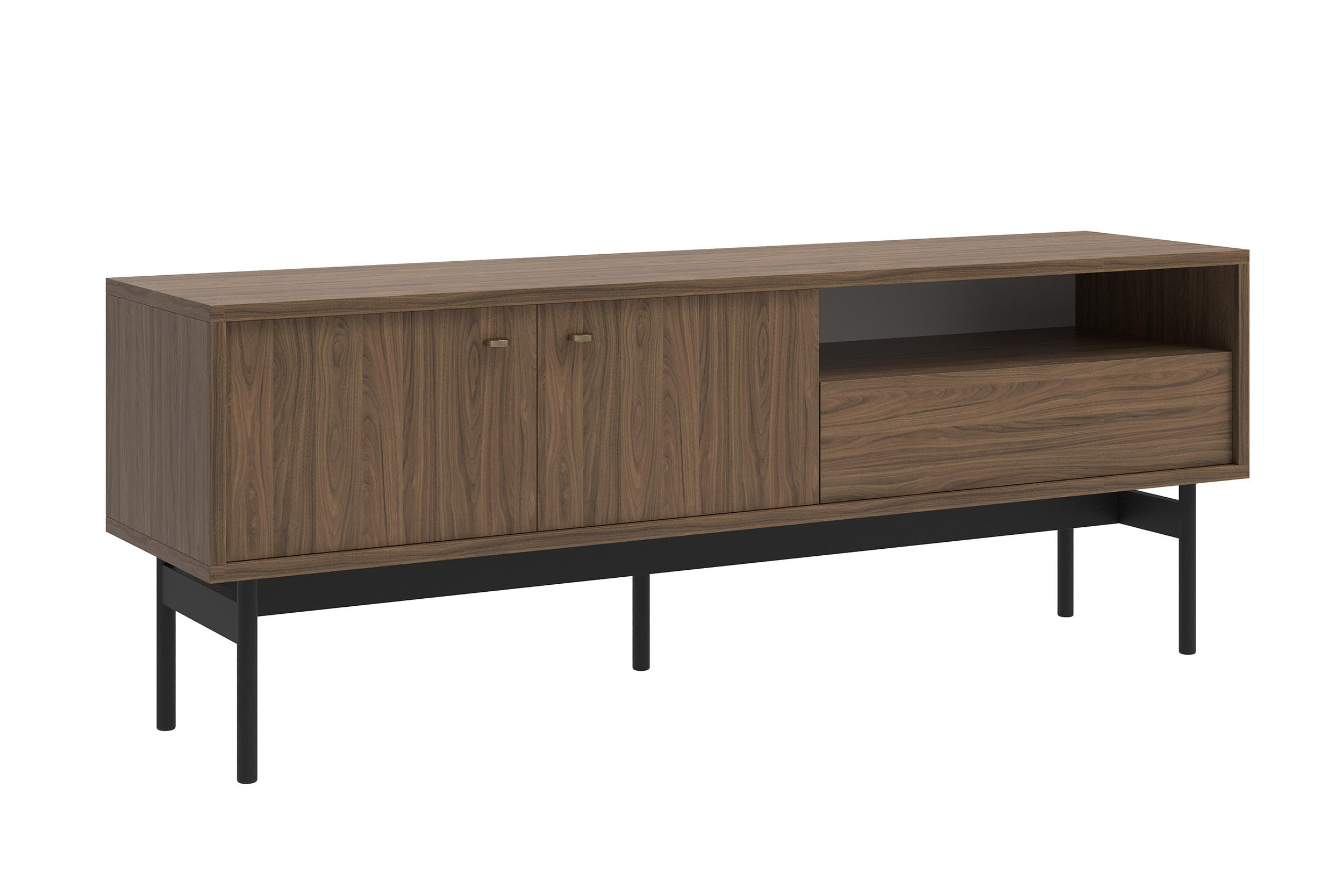 TV-ELEMENT Olar Holzoptik Carini Nussbaum 154 cm - Goldfarben/Schwarz, Holzwerkstoff/Metall (154/56.6/38cm) - Selsey