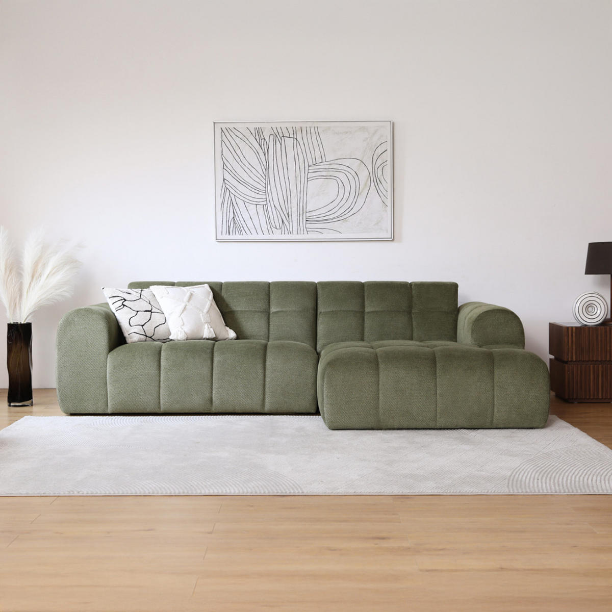 ECKSOFA salford grün 3-sitzer samt - Grün, Holz (262/145cm) - Concept Usine