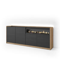SIDEBOARD, Schwarz und Eiche, 207/37/80cm, Kamin mit Feuereffekt - Schwarz, Holzwerkstoff (207/80/37cm) - Skraut Home