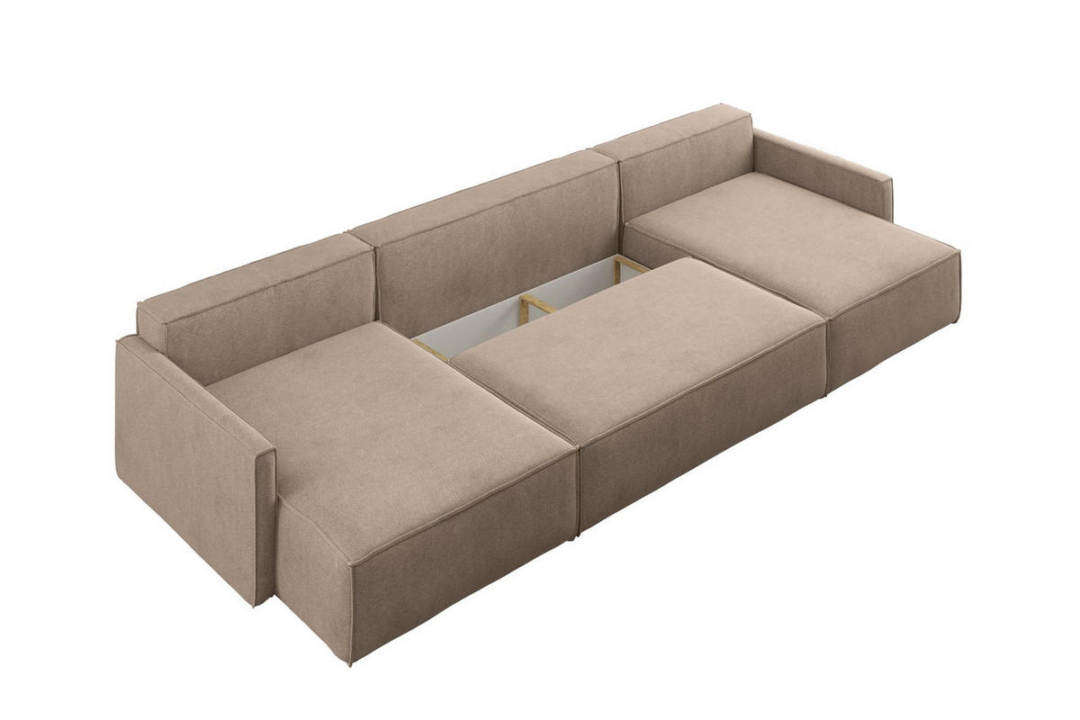 ECKSOFA Carlos U-Form Mit Schlaffunktion Und Bettkasten Stoff Salvador Dunkelbeige - Cappuccino, Holz (348/142cm) - Kaiser Möbel