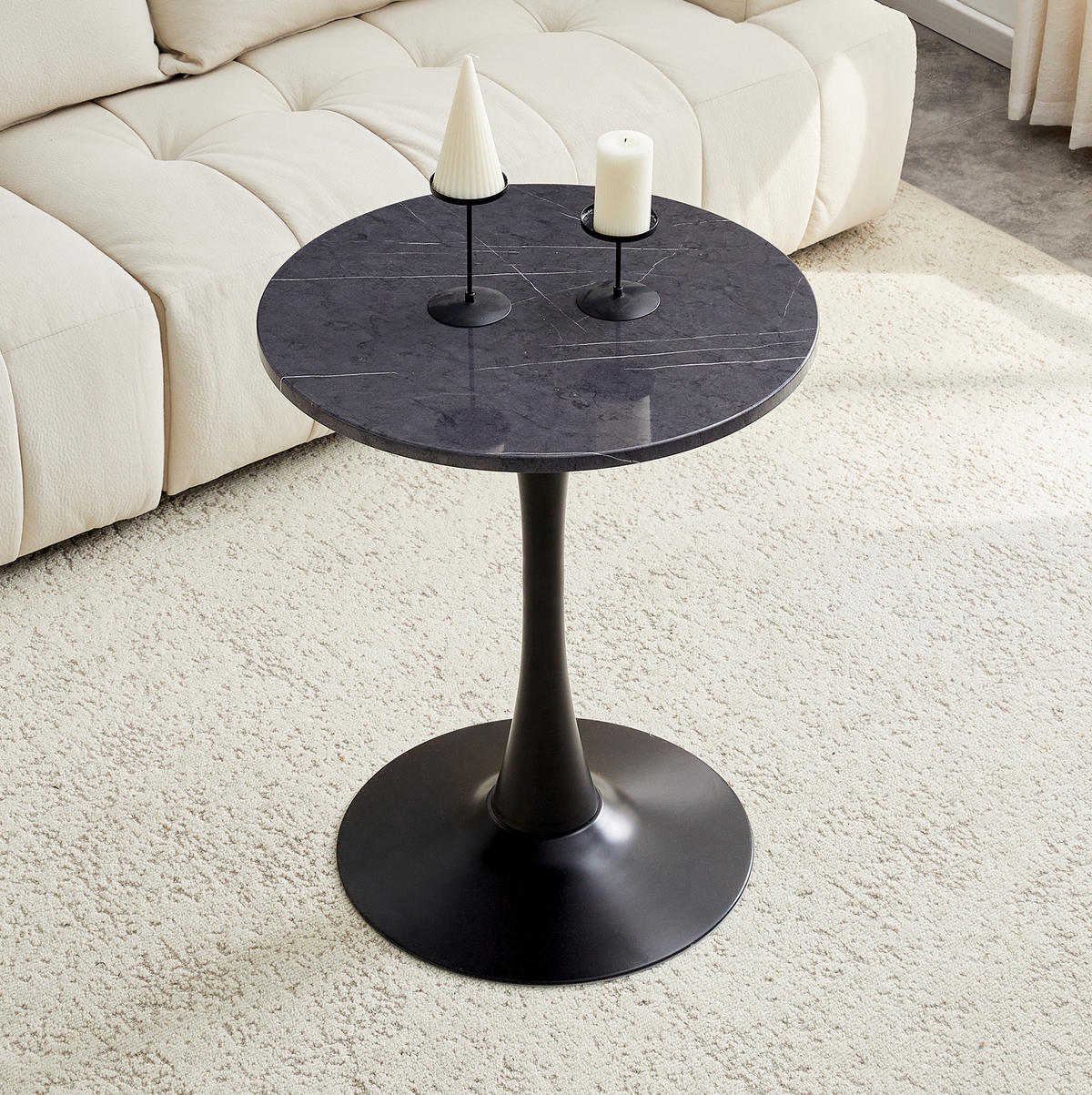 BEISTELLTISCH rund 60/72 cm in Schwarz mit Marmor-Optik - Schwarz, Holzwerkstoff (60/60/72cm) - BEAOK