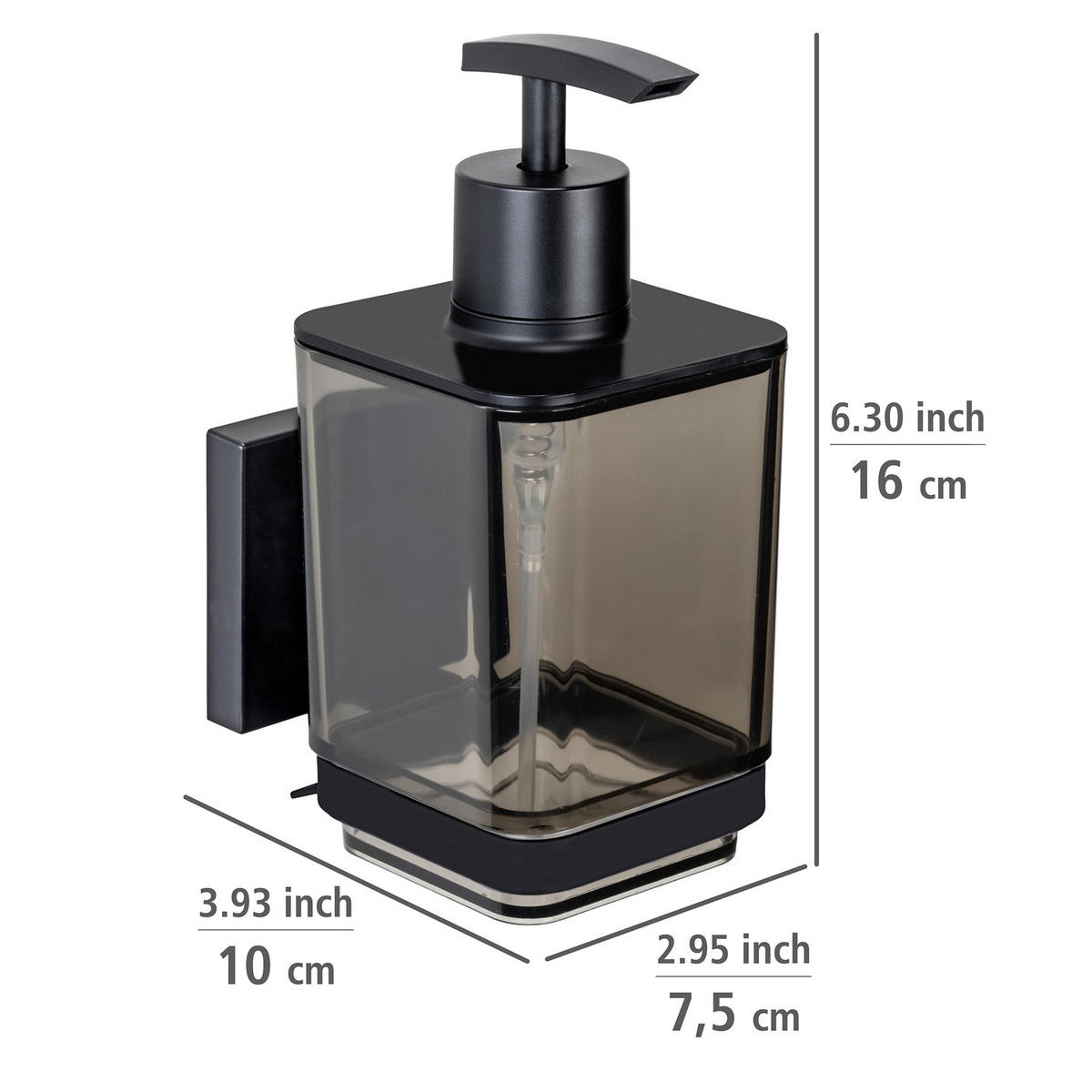 SEIFENSPENDER Montage ohne Bohren Quadro 7,5/10/16 cm - Schwarz, Metall (10/16/7.5cm) - Wenko