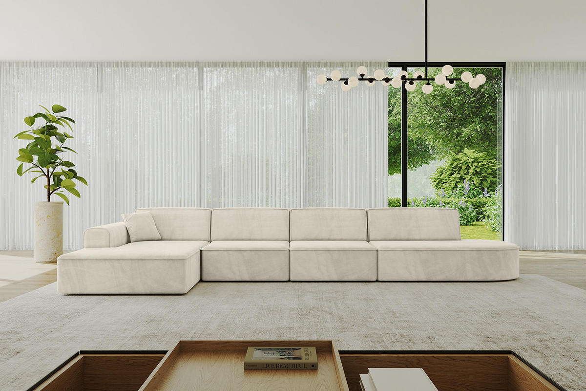ECKSOFA Ottomane Links IREA-L3-v3 - 413x171x79 cm Dunkelgrau - Ecru, Holzwerkstoff/Textil (413/171cm) - ALTDECOR