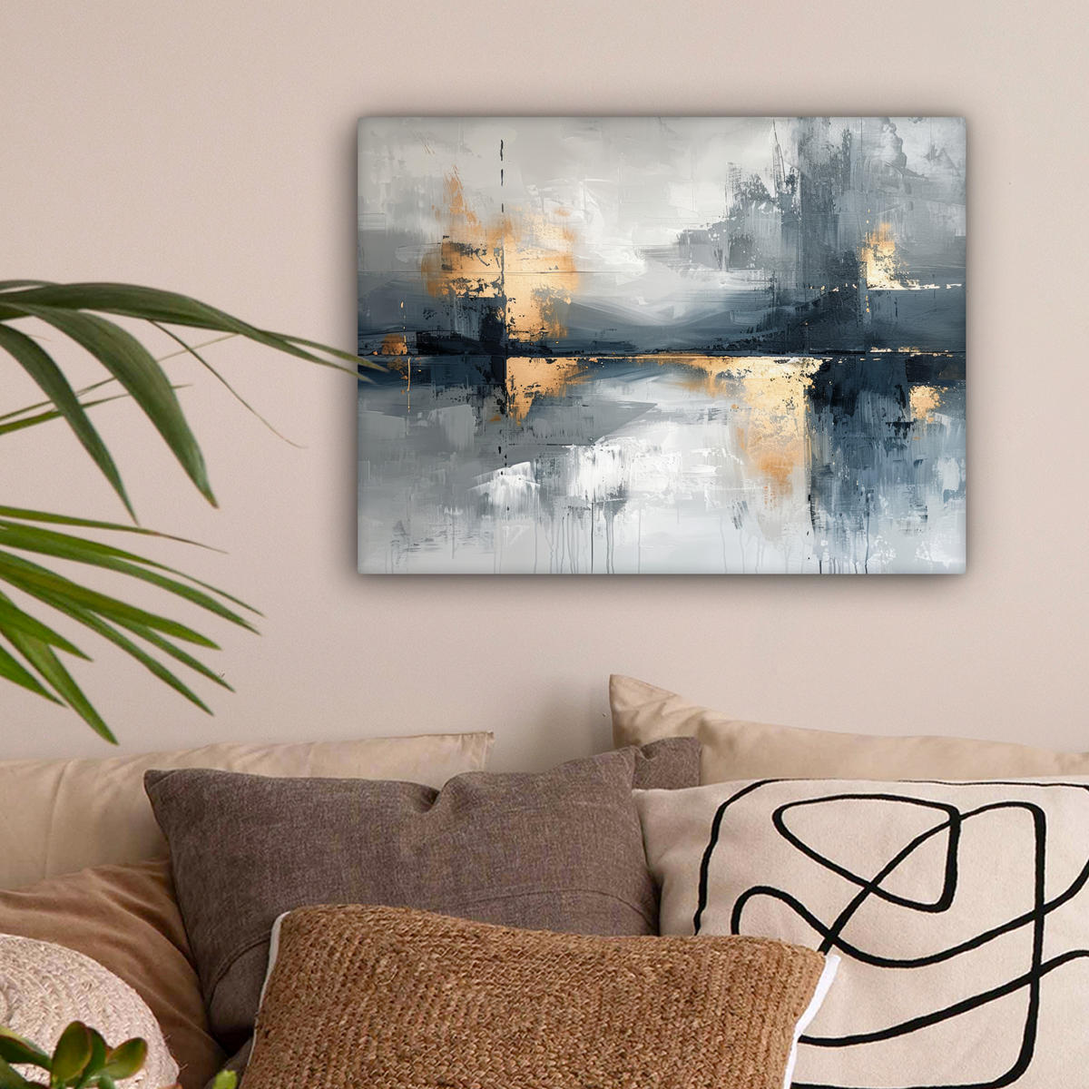 LEINWANDBILD Kunst - Grau - Gold - Abstrakt 40x30 cm - Dunkelgrau, Textil (40/30cm) - MuchoWow