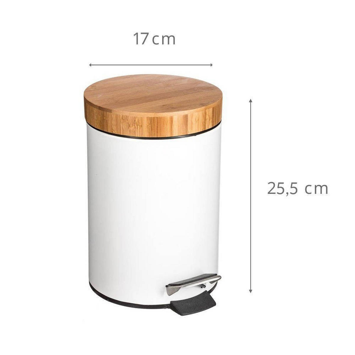 MÜLLEIMER mit einem Bambusdeckel - weiß 3 l 17/17/25,5 cm - Weiß, Metall (17/25.5/17cm) - 5five Simply Smart
