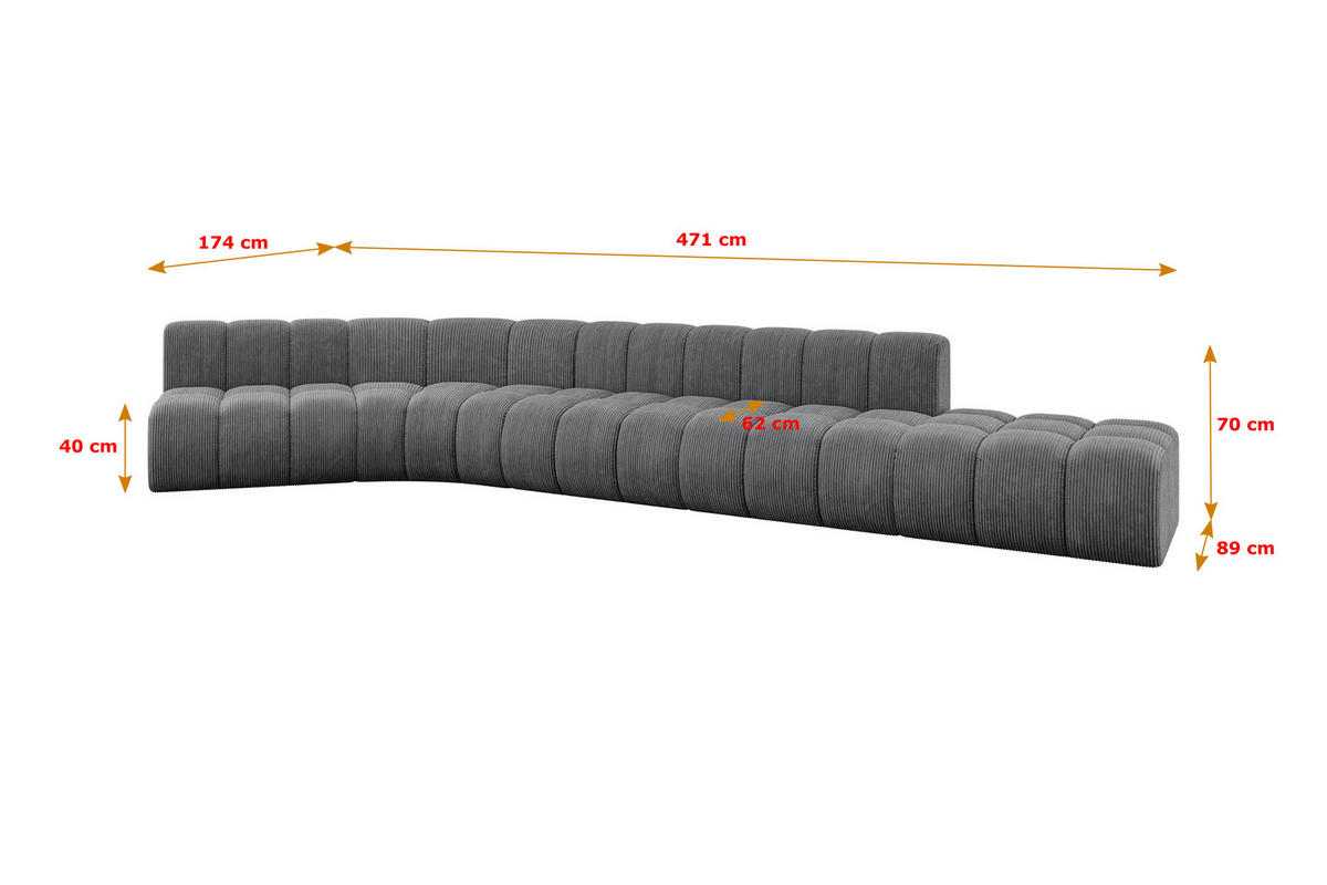 ECKSOFA modulares Sofa Brilo-L2 - 471x174x70 cm Dunkelgrau - Dunkelgrau, Holzwerkstoff/Textil (471/174cm) - ALTDECOR