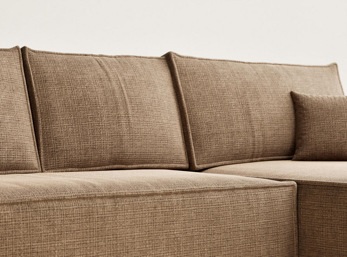 ECKSOFA Maze Hellbraun Chenille-Stoff - Rechts Seite - Hellbraun/Schwarz, Holz/Holzwerkstoff (294/185cm) - Maison de Reve