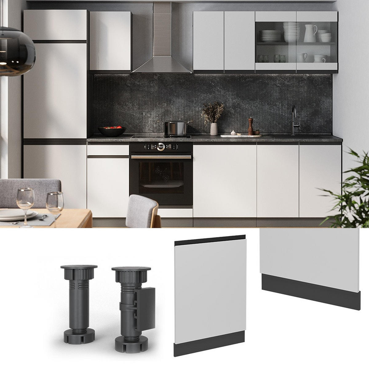 SPREDNJA PLOŠČA POMIVALNEGA STROJA R-Line Bela 60 cm , DP Hrast - bela/antracit, leseni material (60/81.8/1.6cm) - Vicco
