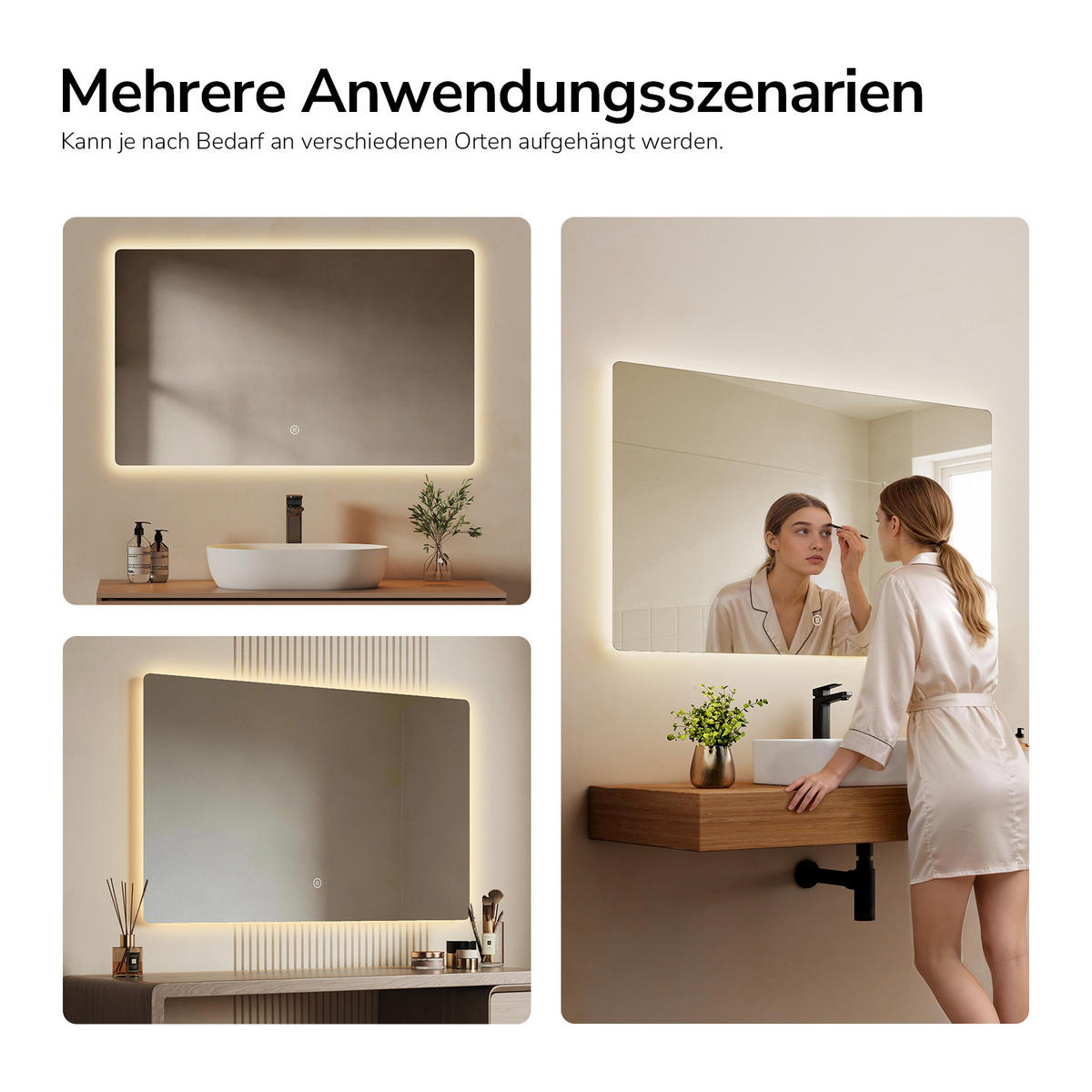 BADSPIEGEL mit Touch-Schalter Beleuchtung Rechteckig 100/60 cm - Weiß, Glas (60/3/100cm) - EMKE