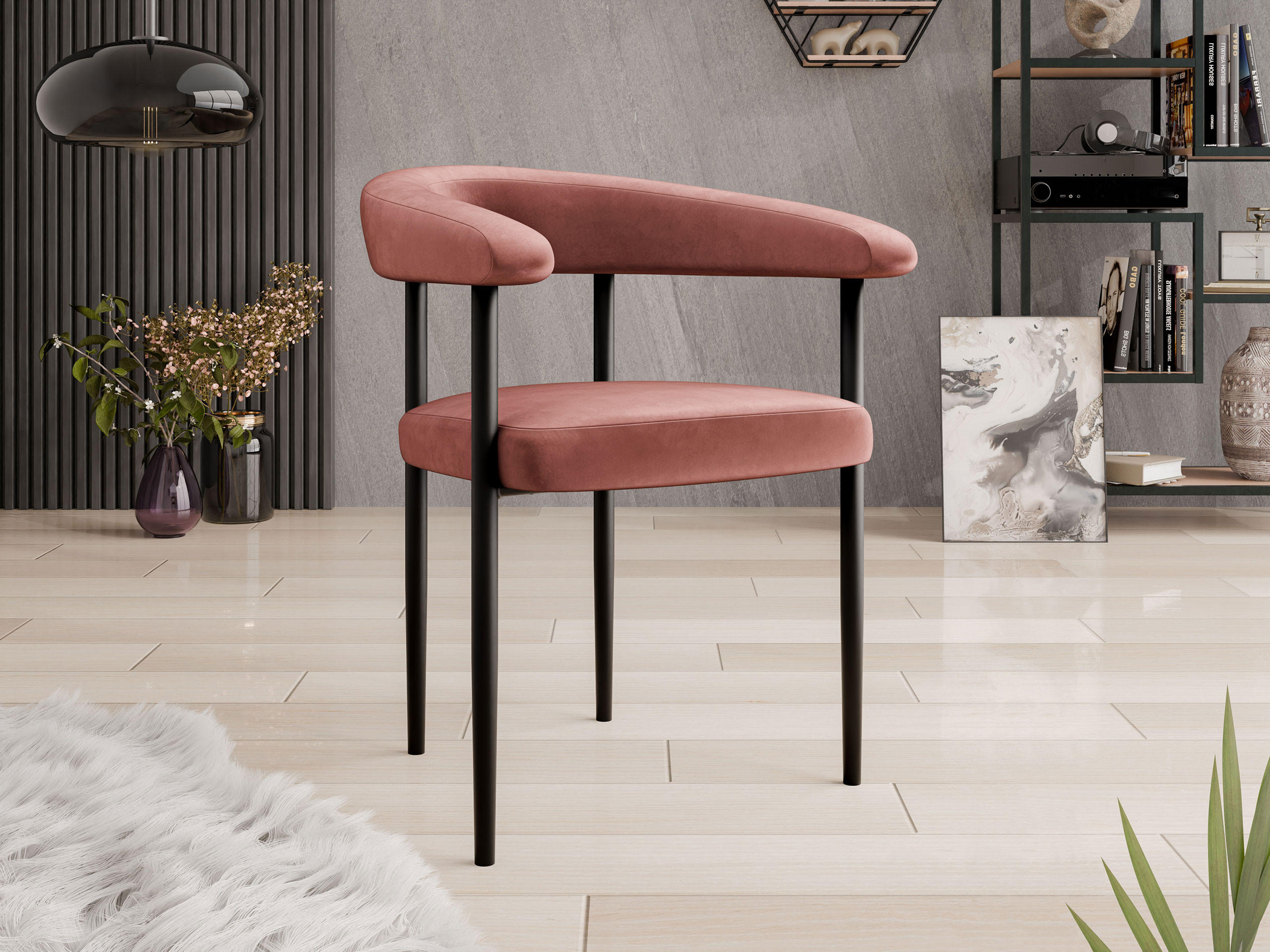 POLSTERSTUHL Aria - Schwarz/Rosa, Textil/Metall (61/73/56cm) - MIRJAN24