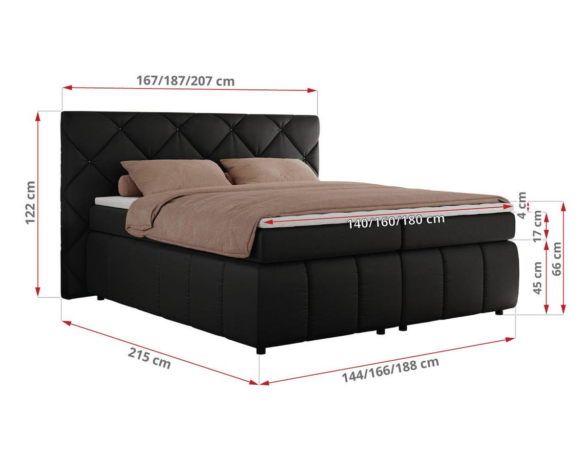 BOXBETT RITA 140/200 - Schwarz Kunstleder - H4 - Schwarz, Holz/Textil (140/200cm)