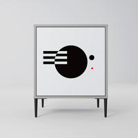 SIDEBOARD BLACK AND WHITE COMBINATION, Grau, 57,5x42x72,5 cm, Schwarze Metallfüße - Multicolor/Schwarz, Holzwerkstoff/Metall (57.5/72.5/42cm) - SpaceRebels