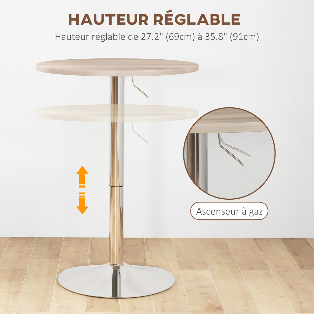 BARTISCH DE-14733 höhenverstellbar & 360° drehbar Natur/Grau - Naturfarben, Holzwerkstoff (60/60/91cm) - ComfortXL