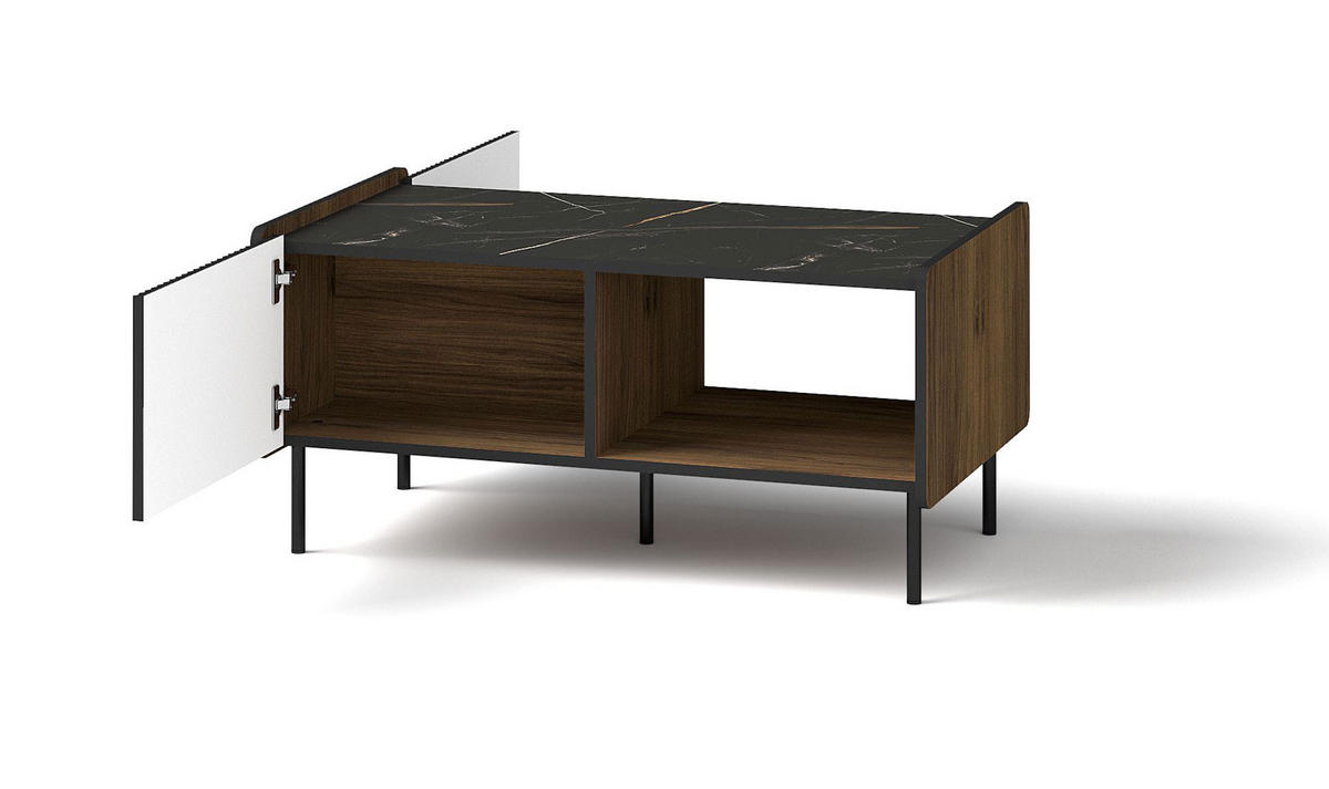 COUCHTISCH Pereto Warmia Nussbaum / san sebastian / schwarz matt 98 / 58 / 47cm - Nussbaumfarben/Schwarz, Holz/Holzwerkstoff (58/98/47cm) - Feldmann-Wohnen