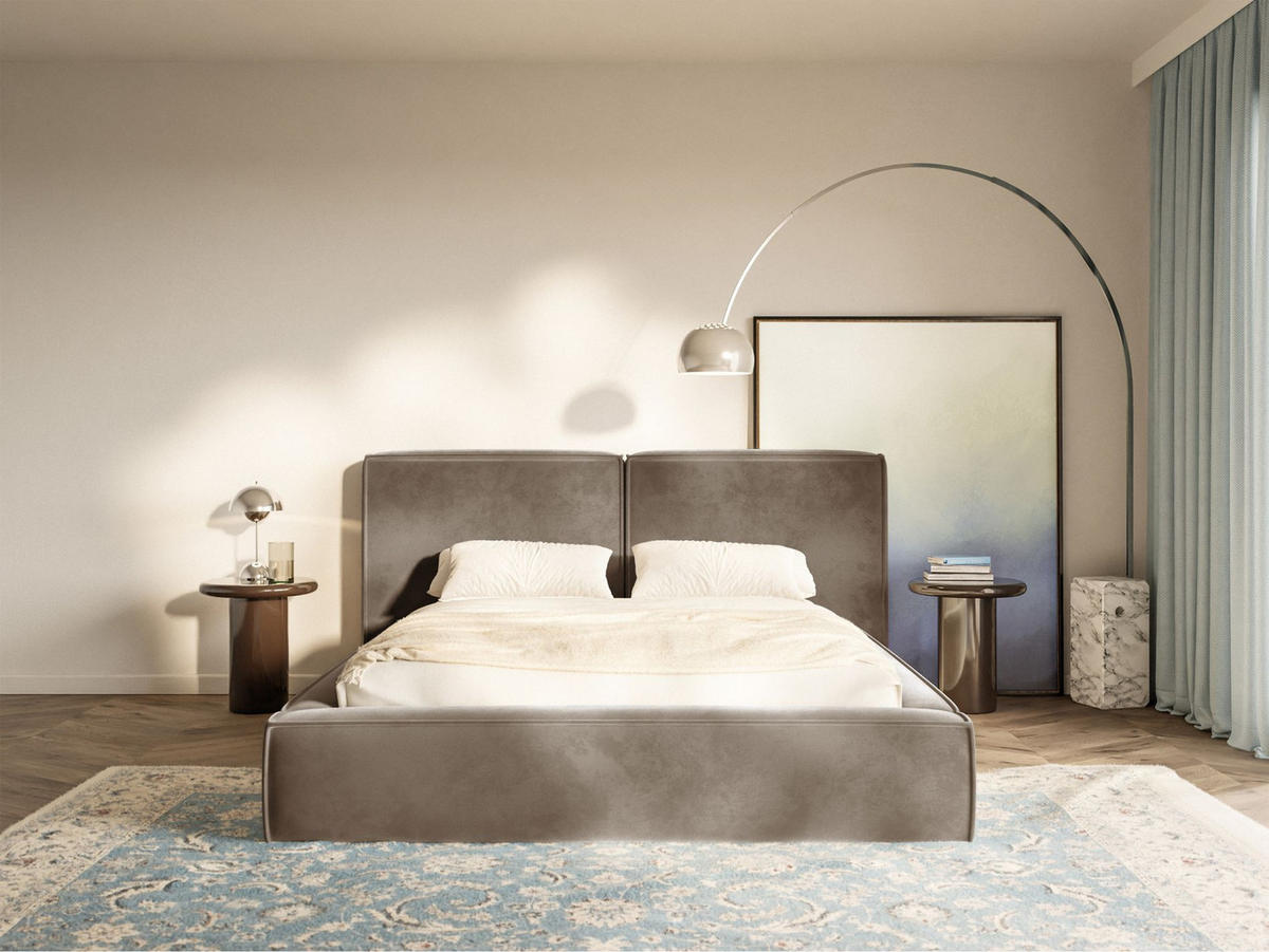 POLSTERBETT Tilves Hellbraun 200x200 cm - Hellbraun/Schwarz, Kunststoff/Textil (200/200cm) - Selsey