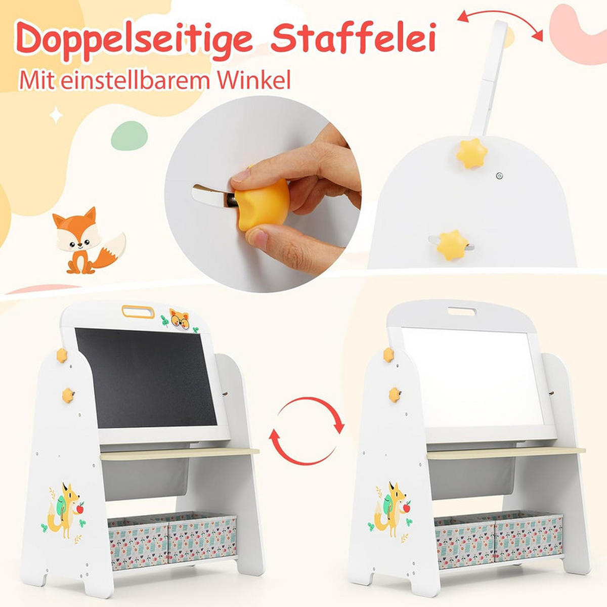 KINDERSTAFFELEI-SET mit Stuhl natur(2-tlg) - Naturfarben, Holzwerkstoff (60/80/40cm) - COSTWAY