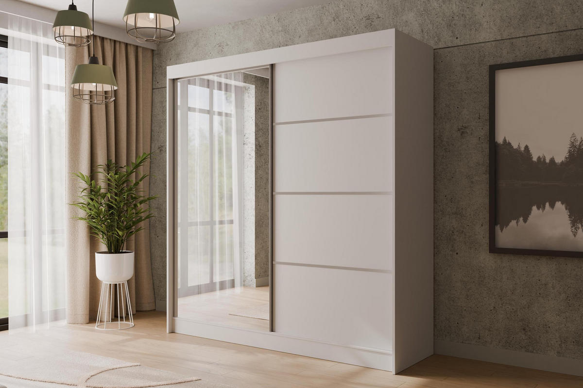 KLEIDERSCHRANK PAOKI - 200 cm - Weiß - Weiß, Holzwerkstoff (200/215/61cm) - ALTDECOR