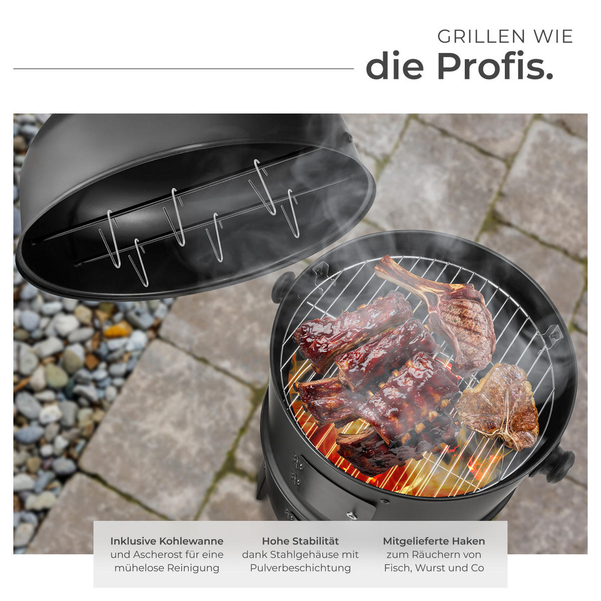 SMOKER ,Ø 41 cm,schwarz - Schwarz, Metall (41/80/41cm) - tectake