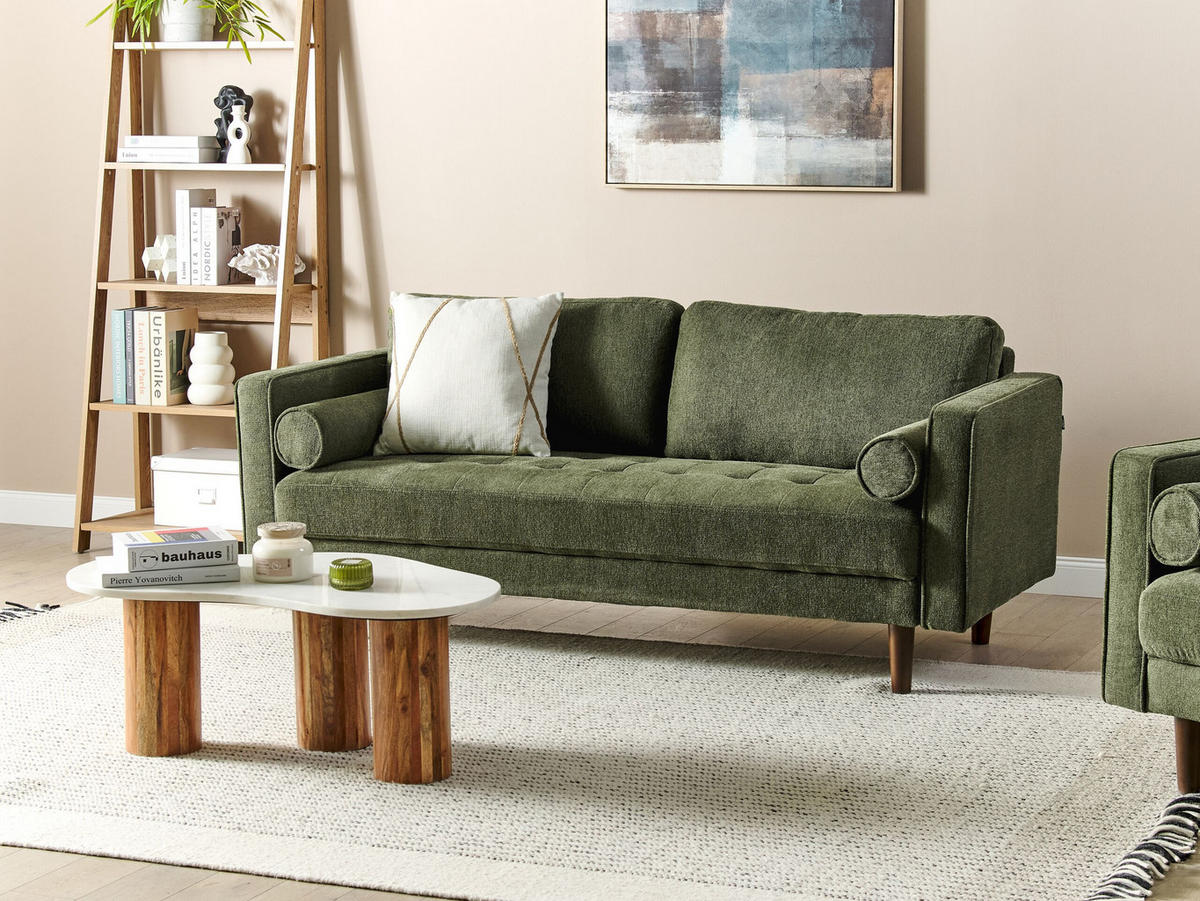 3-SITZER-SOFA dunkelgrün Nurmo - Dunkelbraun/Grün, Textil (177/78/74cm) - Beliani