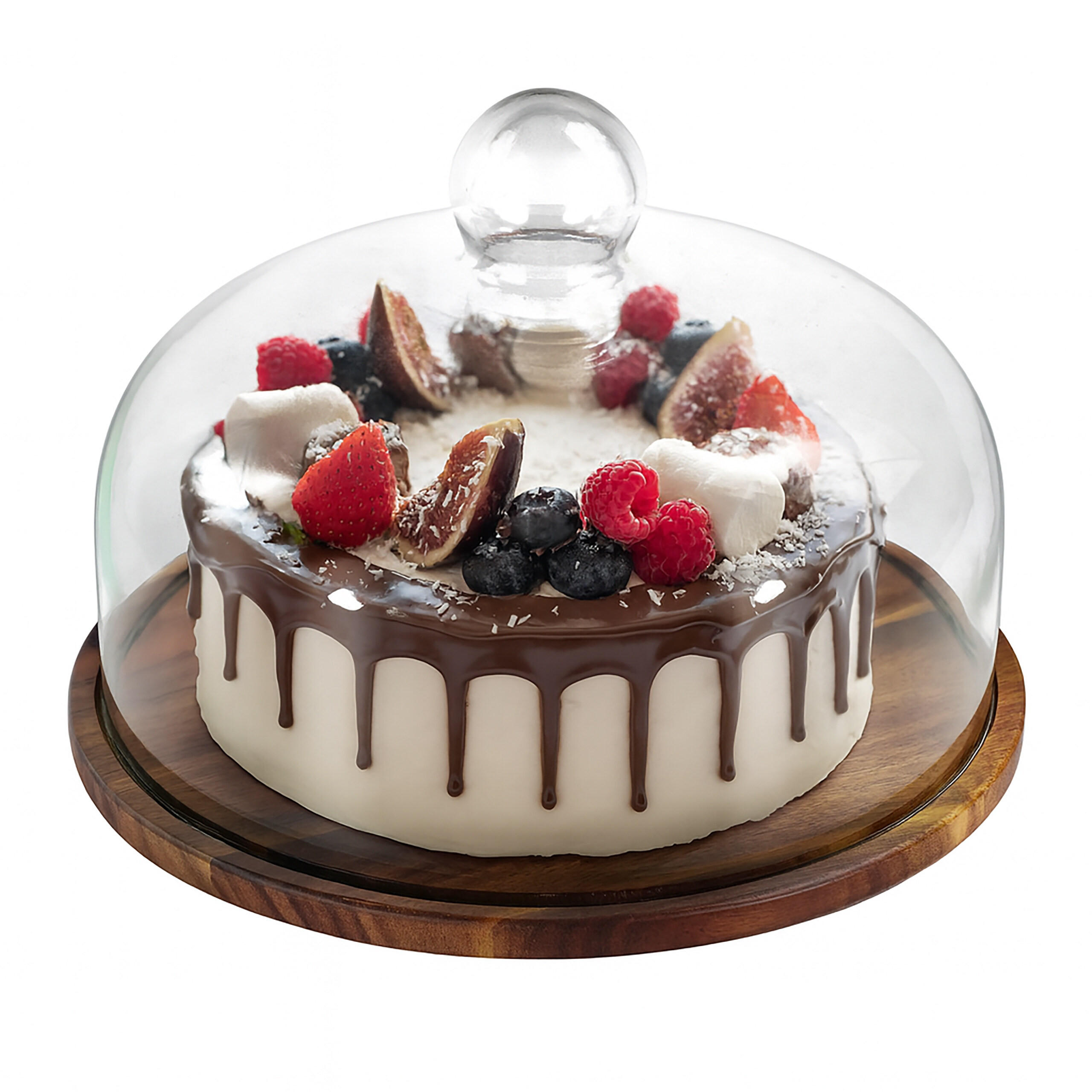 TALÍŘ na dorty - průhledná, dřevo/sklo (28/16/28cm) - Relaxdays
