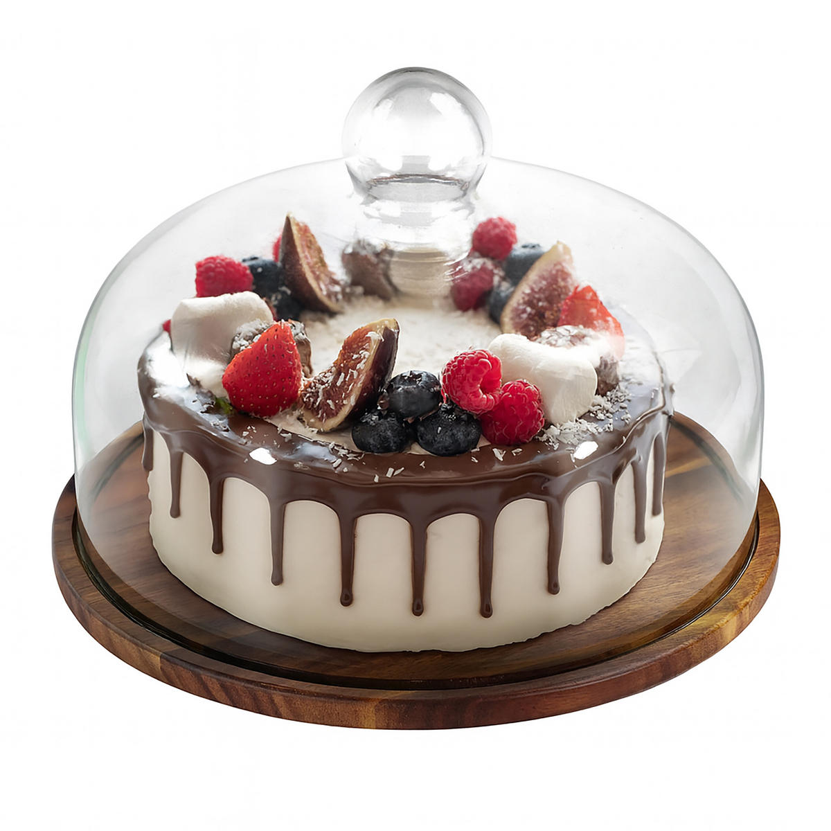 TALÍŘ na dorty - průhledná, dřevo/sklo (28/16/28cm) - Relaxdays