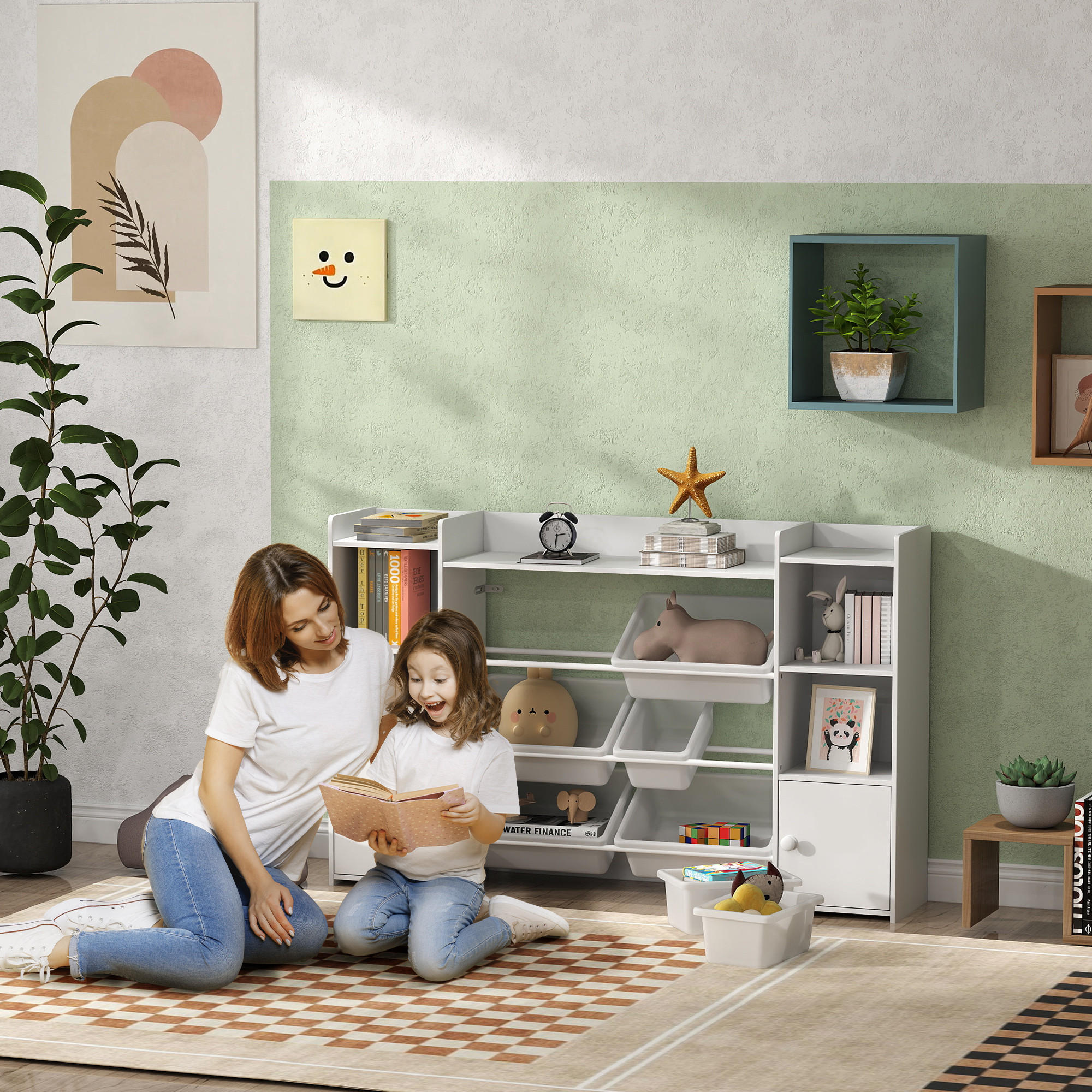 KINDER-AUFBEWAHRUNGSREGAL mit 8 herausnehmbaren Boxen, Spielzeugregal, Weiß - Weiß, Kunststoff (30/90/140cm) - AIYAPLAY