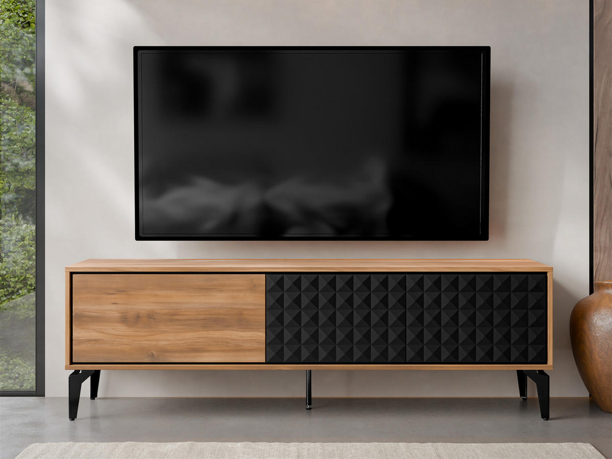 TV-LOWBOARD Ella 190 - Schwarz/Braun, Holzwerkstoff/Metall (190/60/40cm) - MIRJAN24