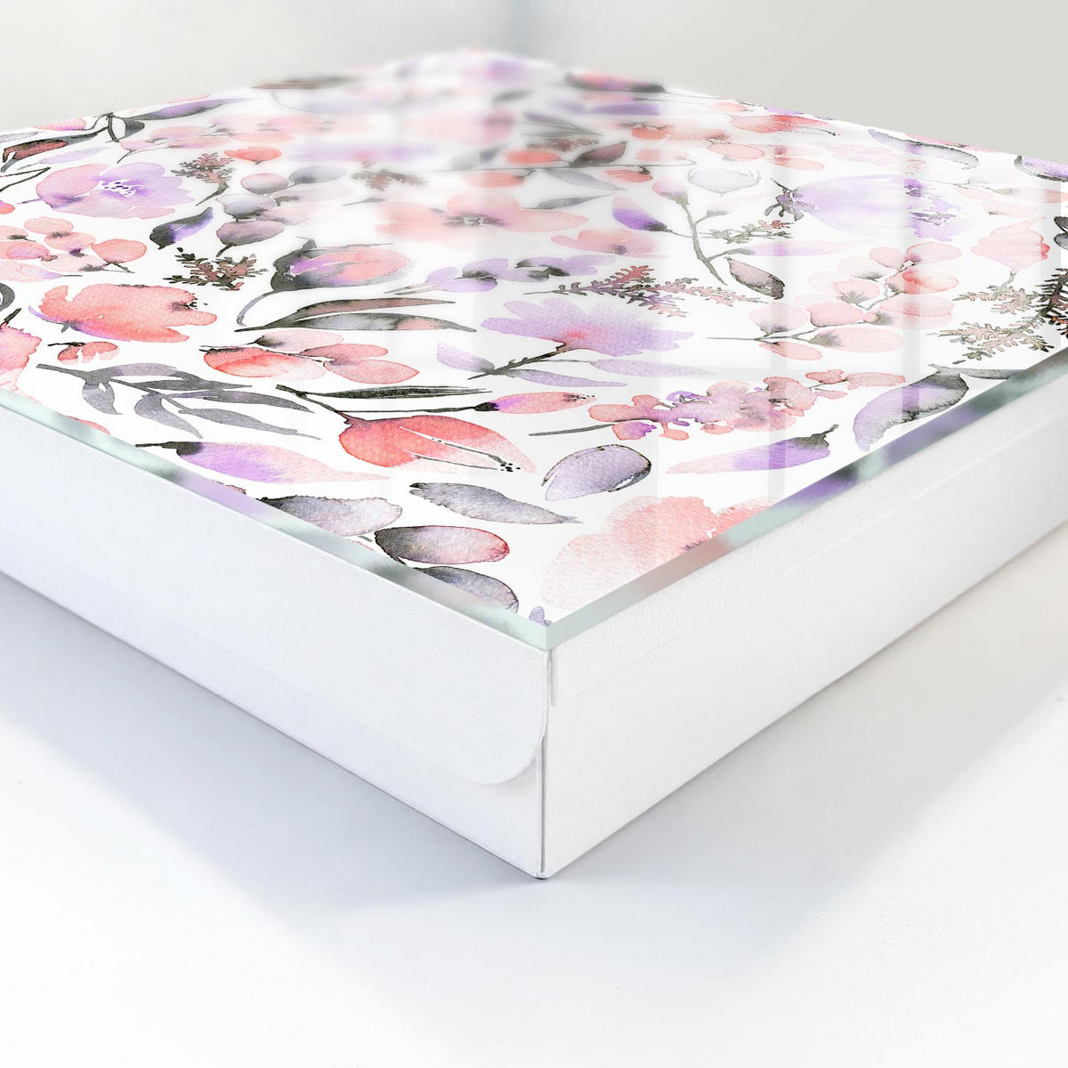 SCHLÜSSELBOX Weiß 30x30 cm – Türöffnung nach rechts - Pastellblumen - Weiß, Metall (30/30/5cm) - TULUP