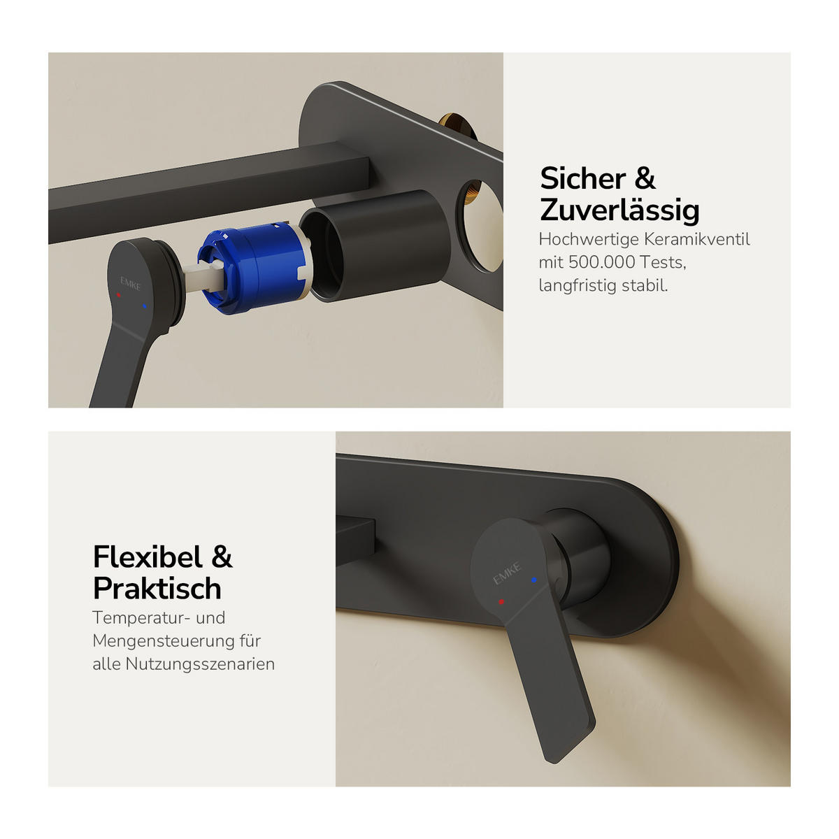 WASCHTISCHARMATUR mit Luftsprudler Messing Schwarz - Schwarz, Metall (21/7/28.8cm) - EMKE