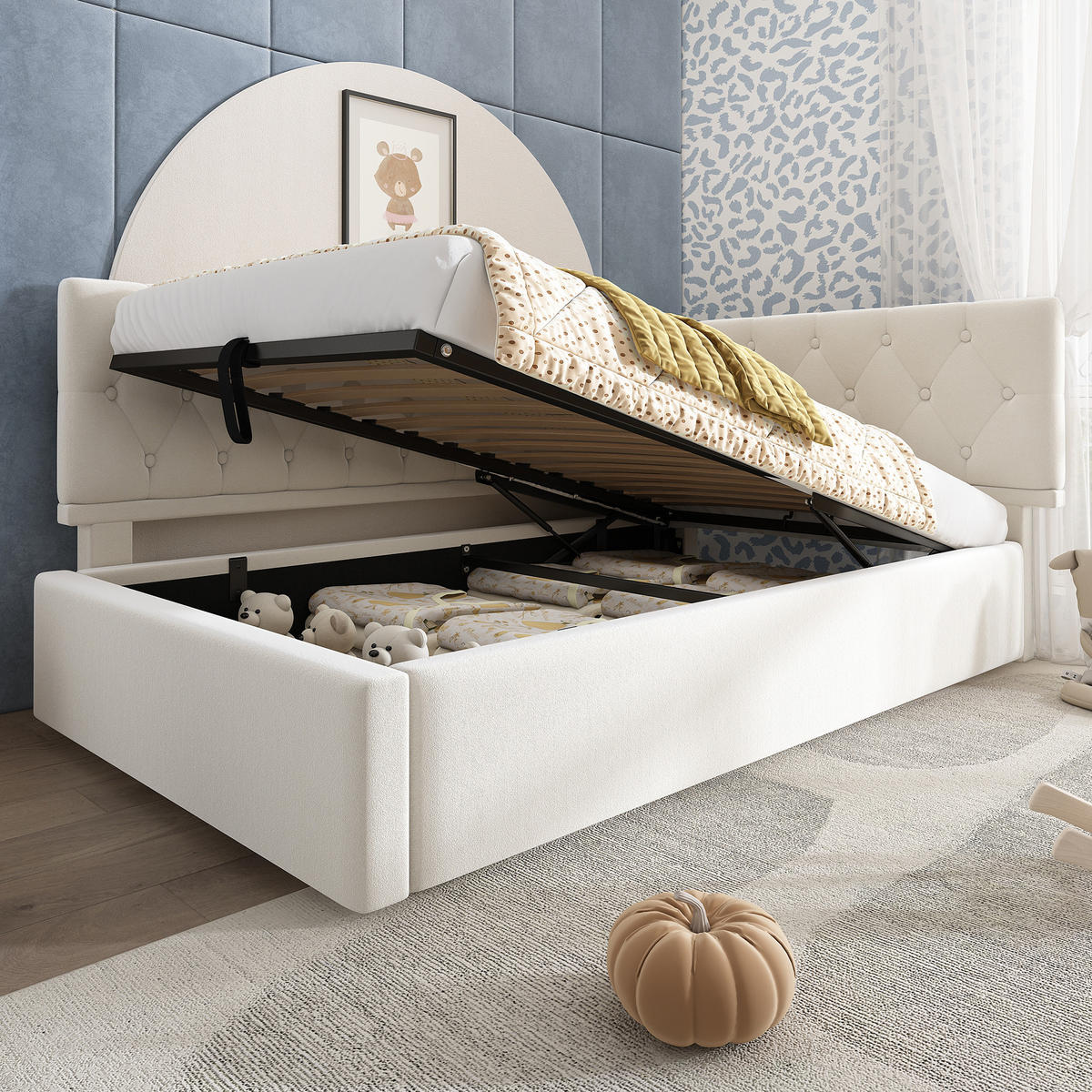 POLSTERBETT 90/190 cm in Beige Samt mit Bettkasten - Beige, Holzwerkstoff/Textil (90/190cm) - WISHDOR