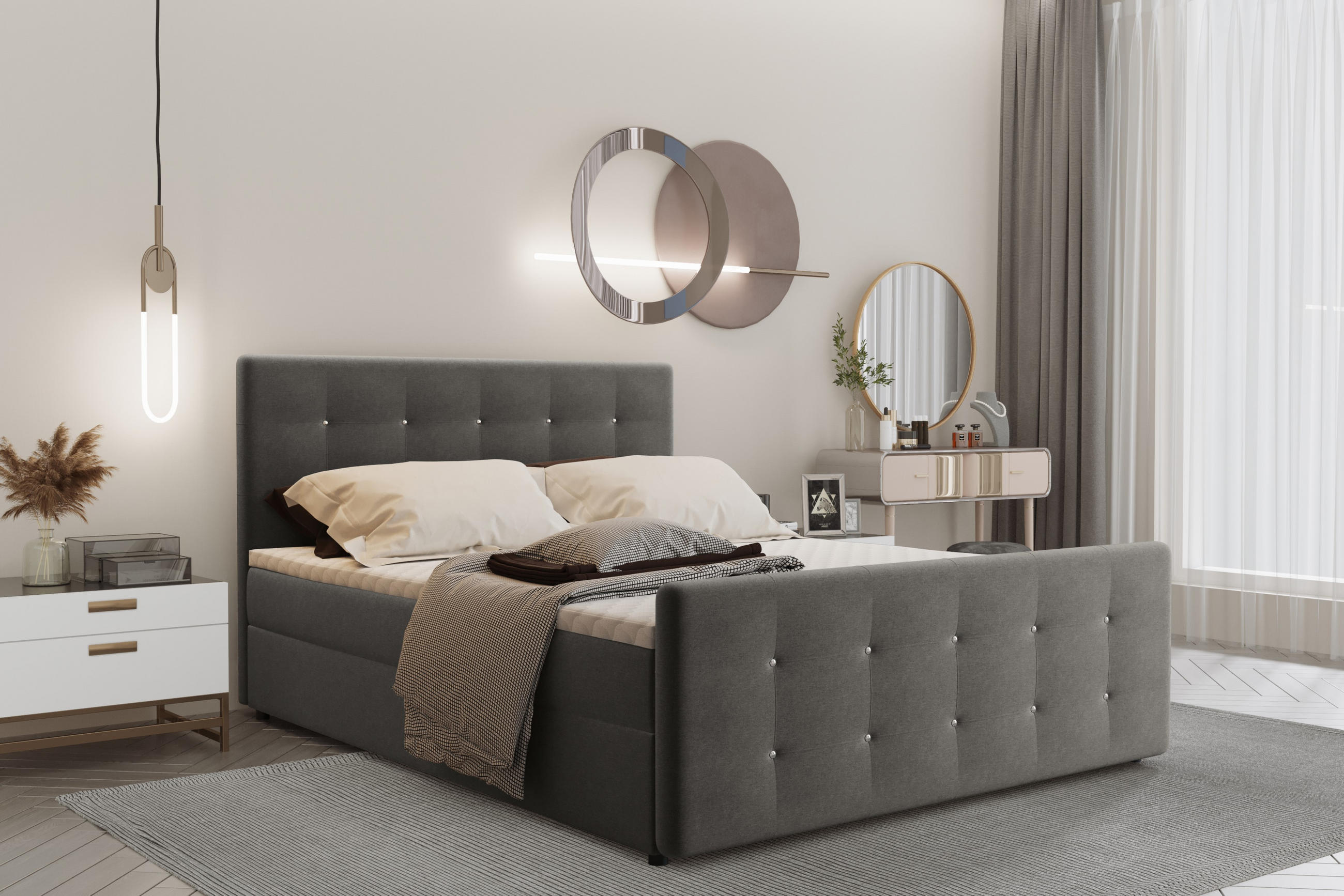BOXBETT Mit Bettkasten Matratze Topper AMOR Dunkelbraun 160x200 cm H2-Pocket - Dunkelbraun/Schwarz, Holz/Holzwerkstoff (160/200cm) - Kaiser Möbel