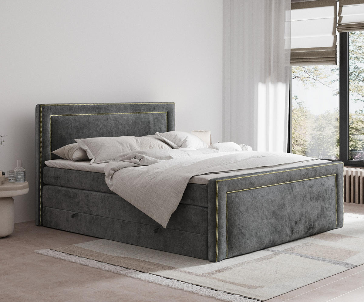 BOXSPRINGBETT Luxora Anthrazit 140/200 cm - Anthrazit/Schwarz, Holz/Holzwerkstoff (140/200cm) - Maison de Reve