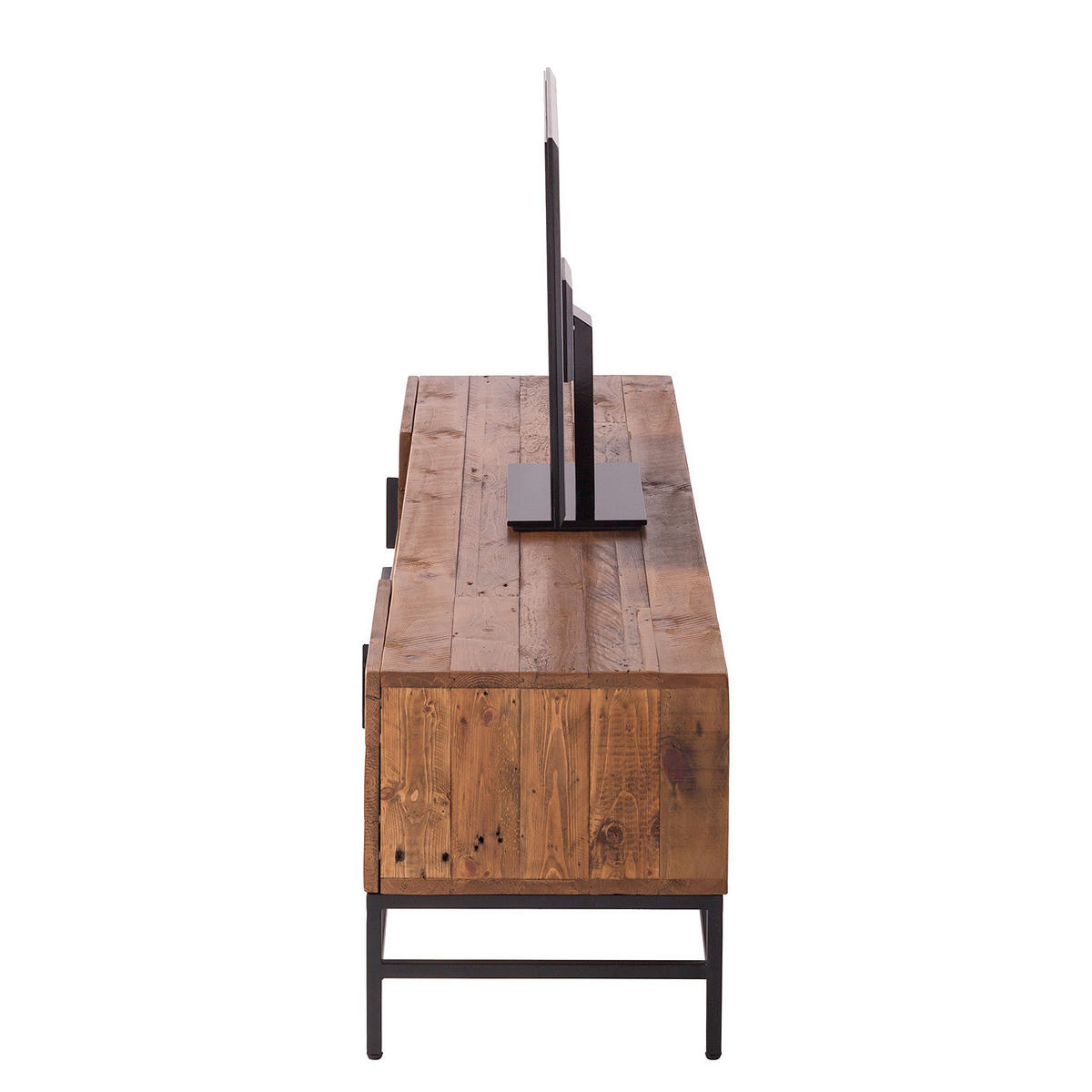 TV-LOWBOARD - 1 Fach, Pinie massiv / Metall, 200 cm - Schwarz/Pinienfarben, Holz (200/50/45cm) - home24